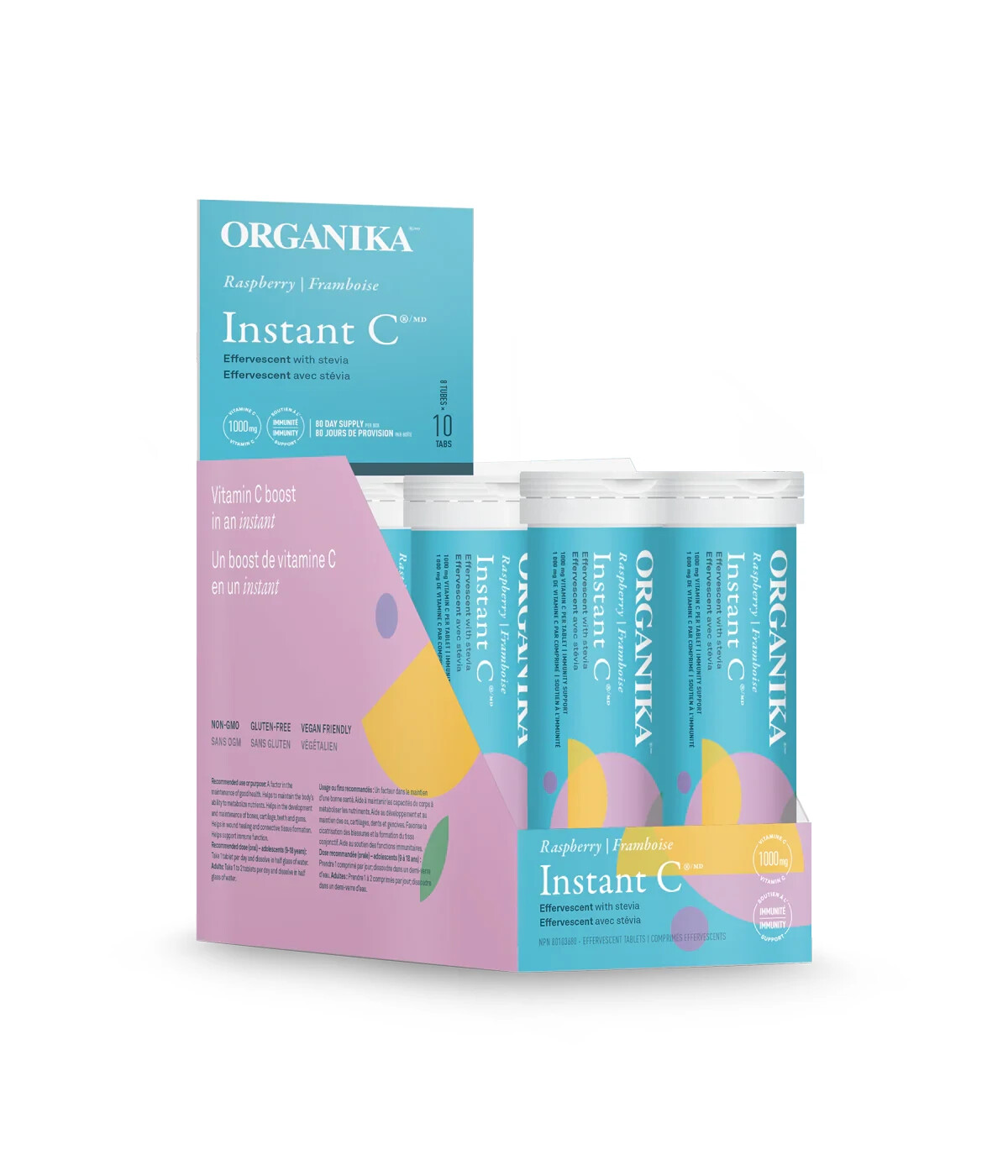 Organika Instant-C Effervescent Raspberry Flavor Boost Immune System 8 Tubes NEW