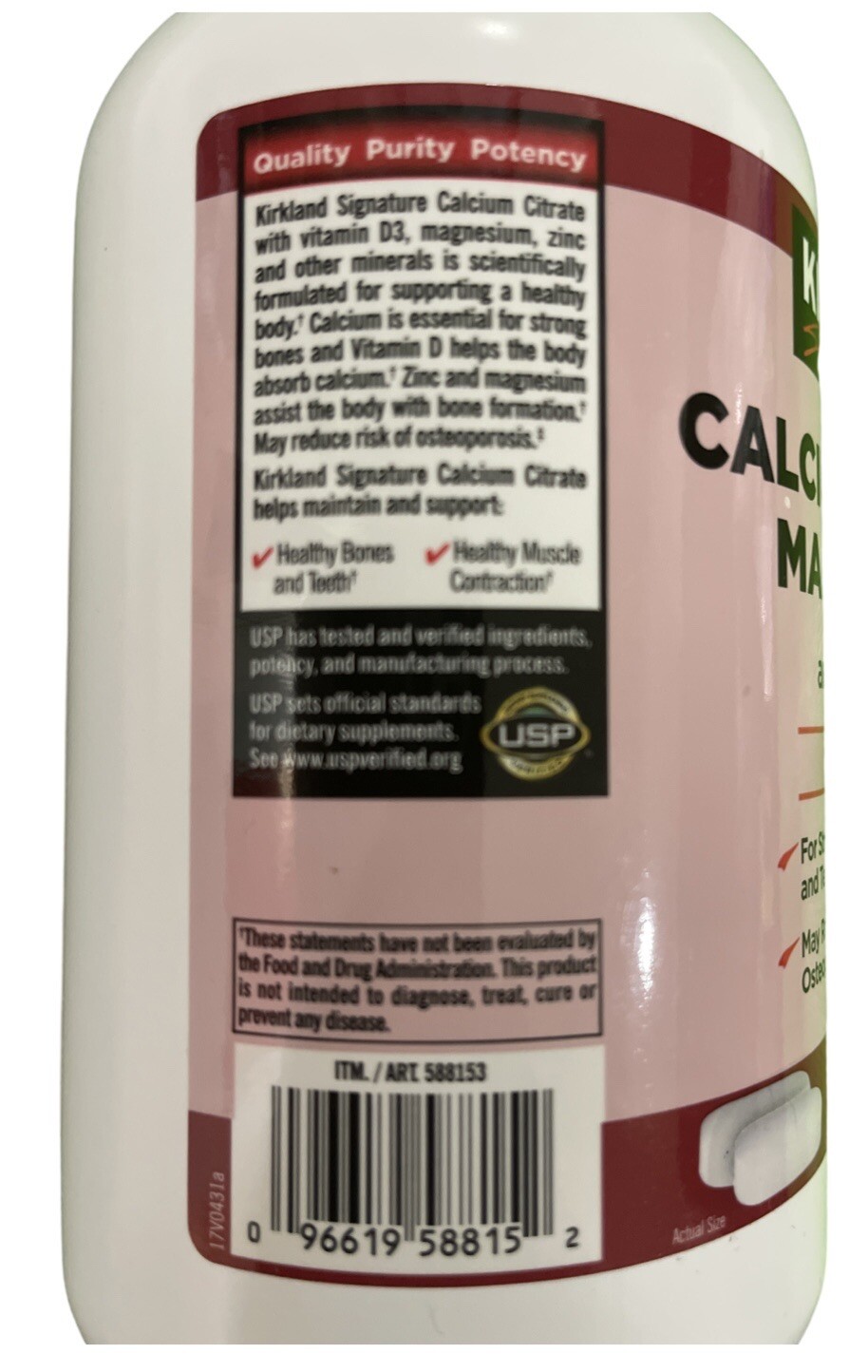 Kirkland Signature Expect More Calcium Citrate Magnesium and Zinc. 500 Tablets.