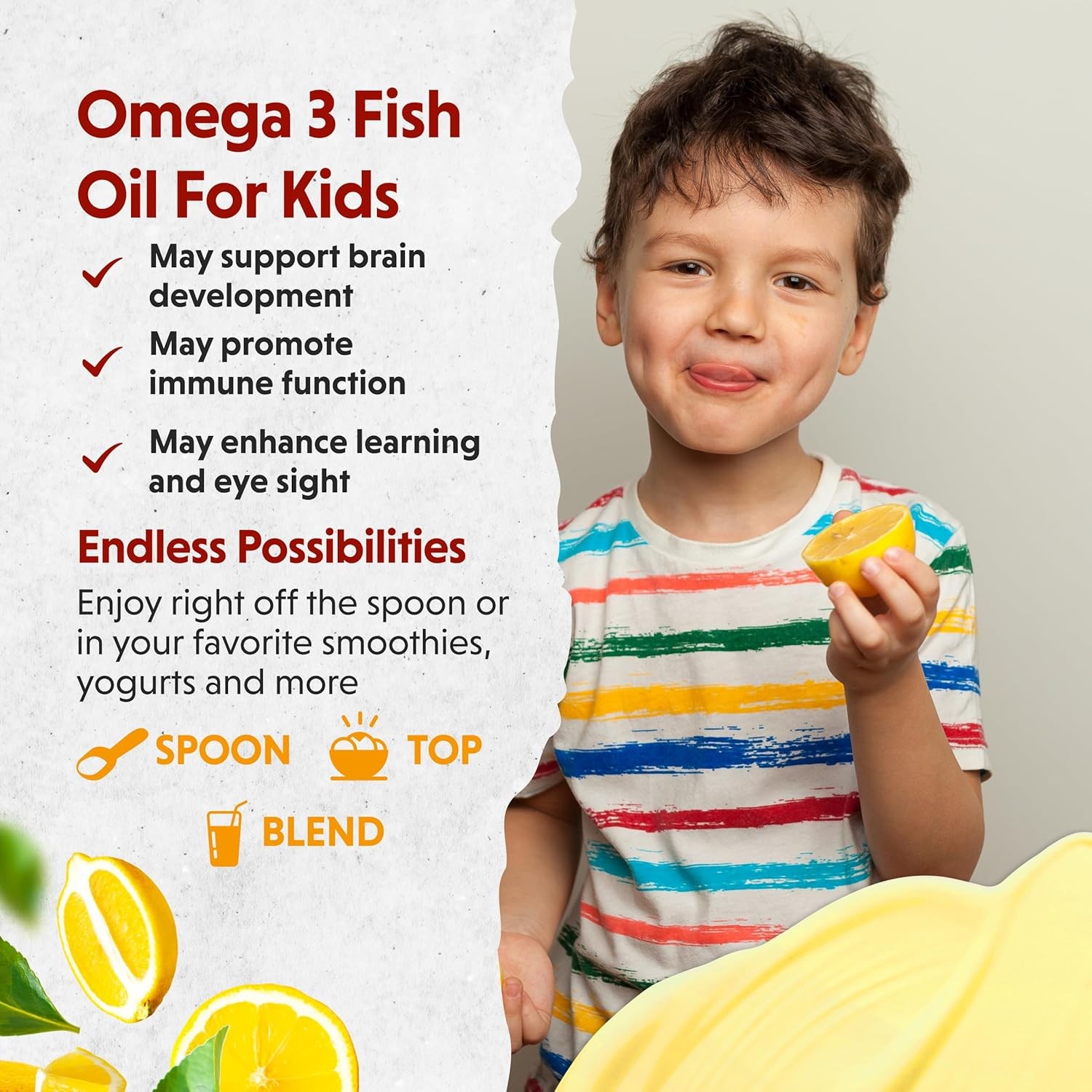 Omega 3 Fish Oil Supplement for Kids w/ Delicious Smoothie Taste (8oz)