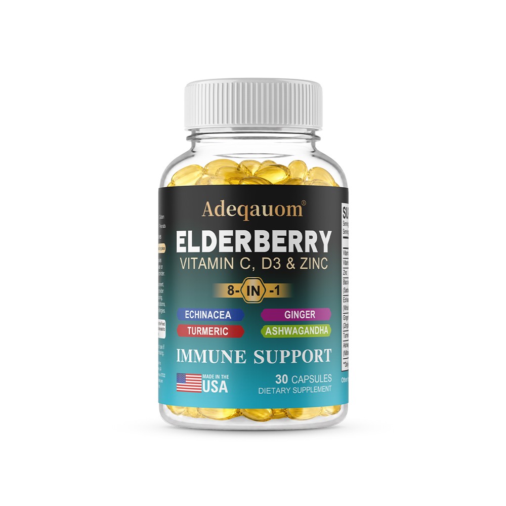 8in1 Elderberry Immune Support Caps with VitaminC D3 Zinc&Natural Herbs 30~120CT