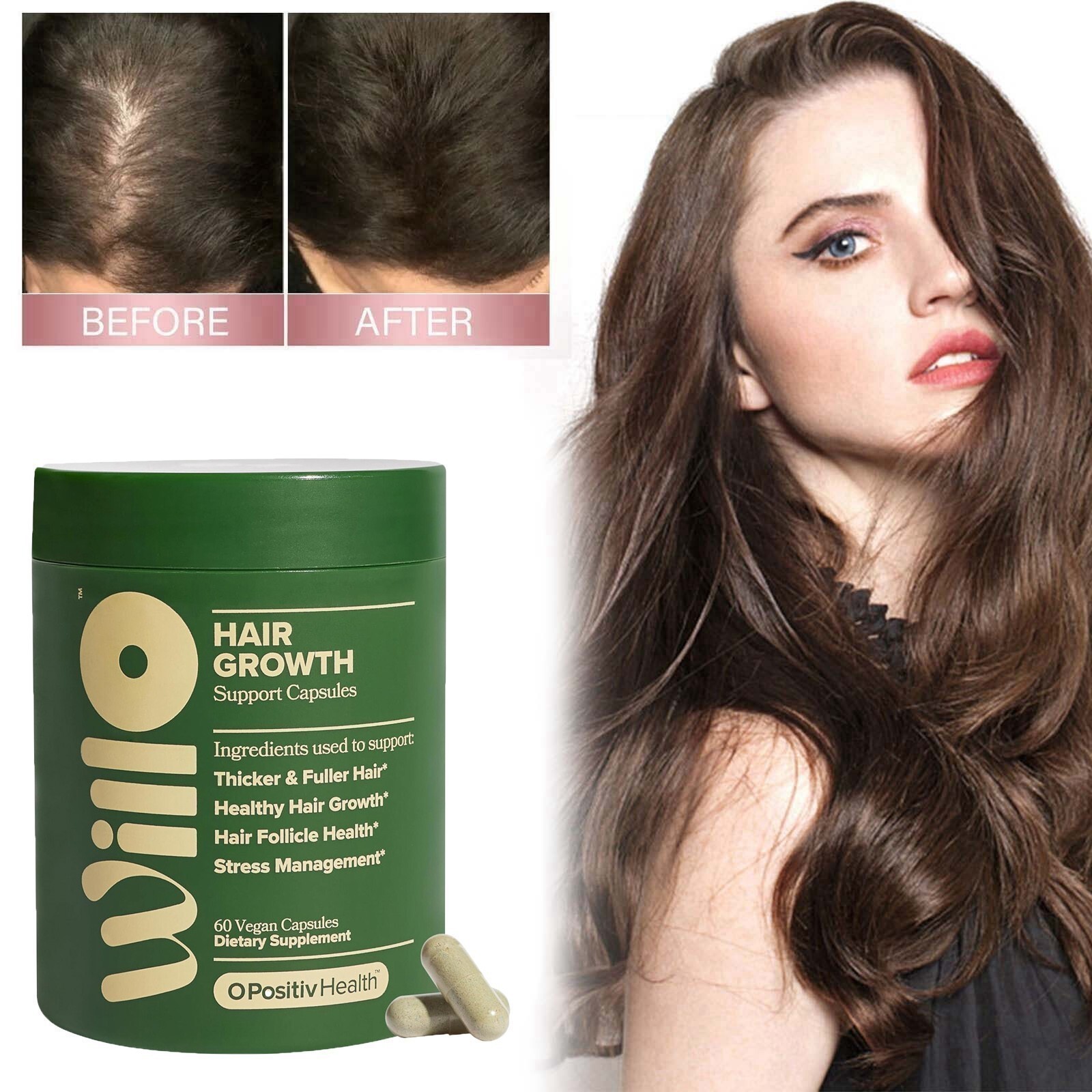 1-3 Pack O Positiv Willo Hair Growth Support For Women Hair Health 60 Capsules*