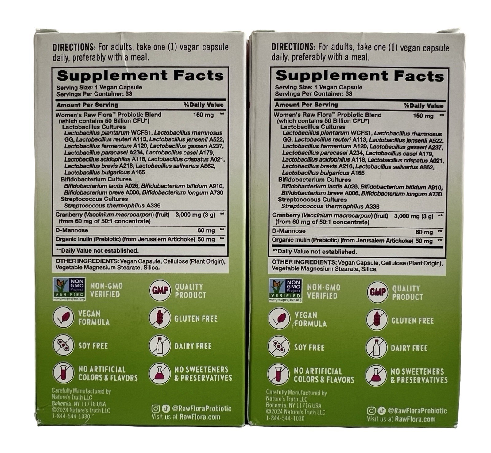 2 BOXES Nature’s Truth Raw Flora Women’s Probiotic 50 Billion CFU 66 Caps. 02/27