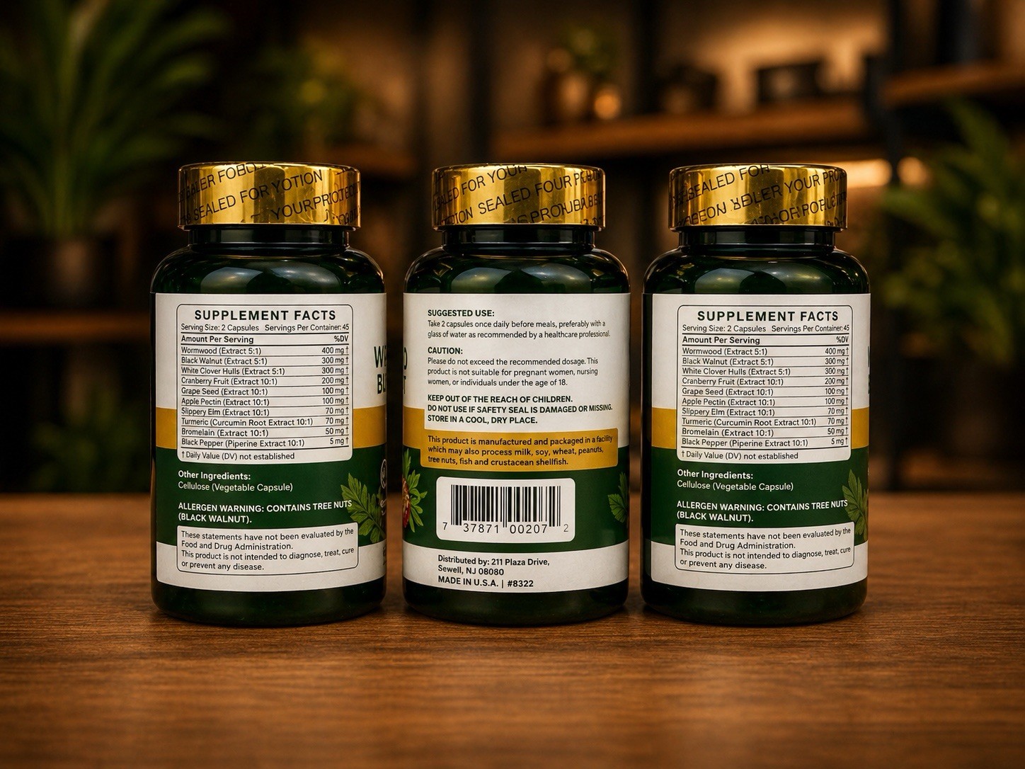 Kavguine Wormwood Black Walnut 10-in-1 Supplement Set of 3, 90 Capsules Formulas