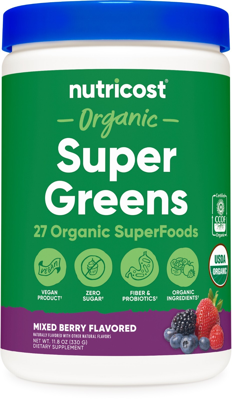 Nutricost Organic Super Greens Powder (30 Servings) Mixed Berry Flavor