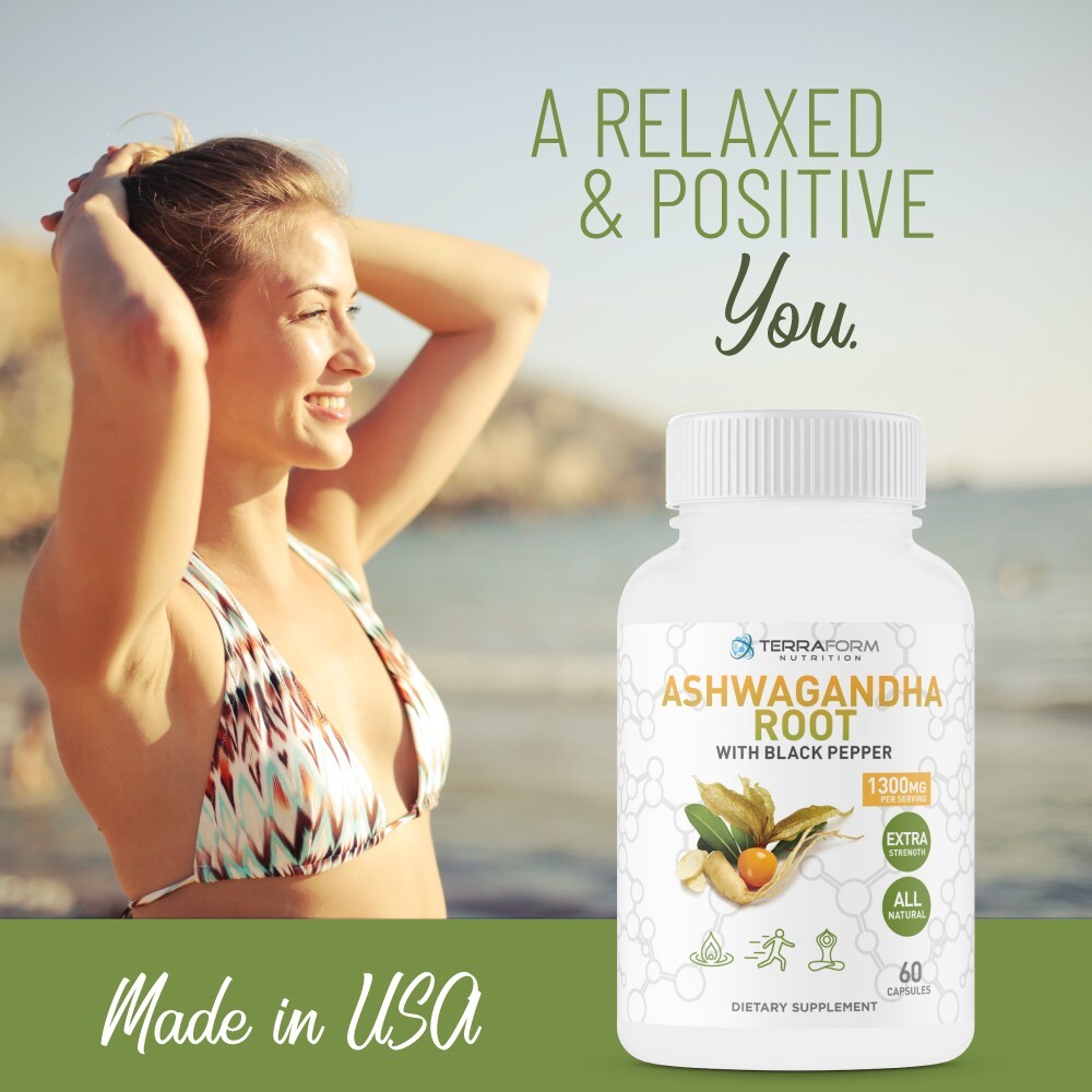 Pure Ashwagandha Root & Blk Pepper – Stress & Anxiety Support – 1300mg/30 Serv.