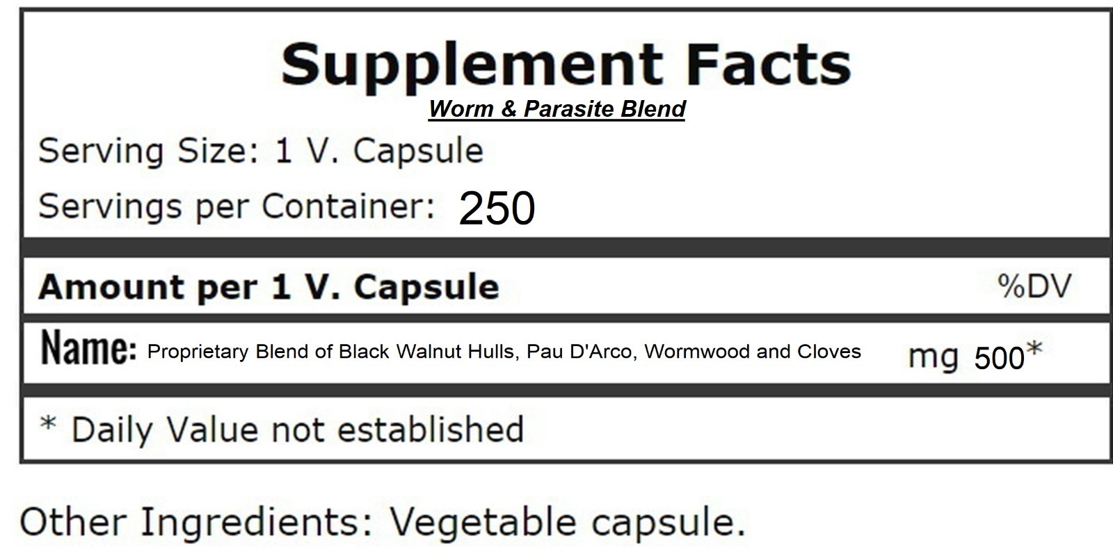 Para. & Worm Intestinal Flush Cleanse – Proprietary Blend – 250 Veggie Capsules