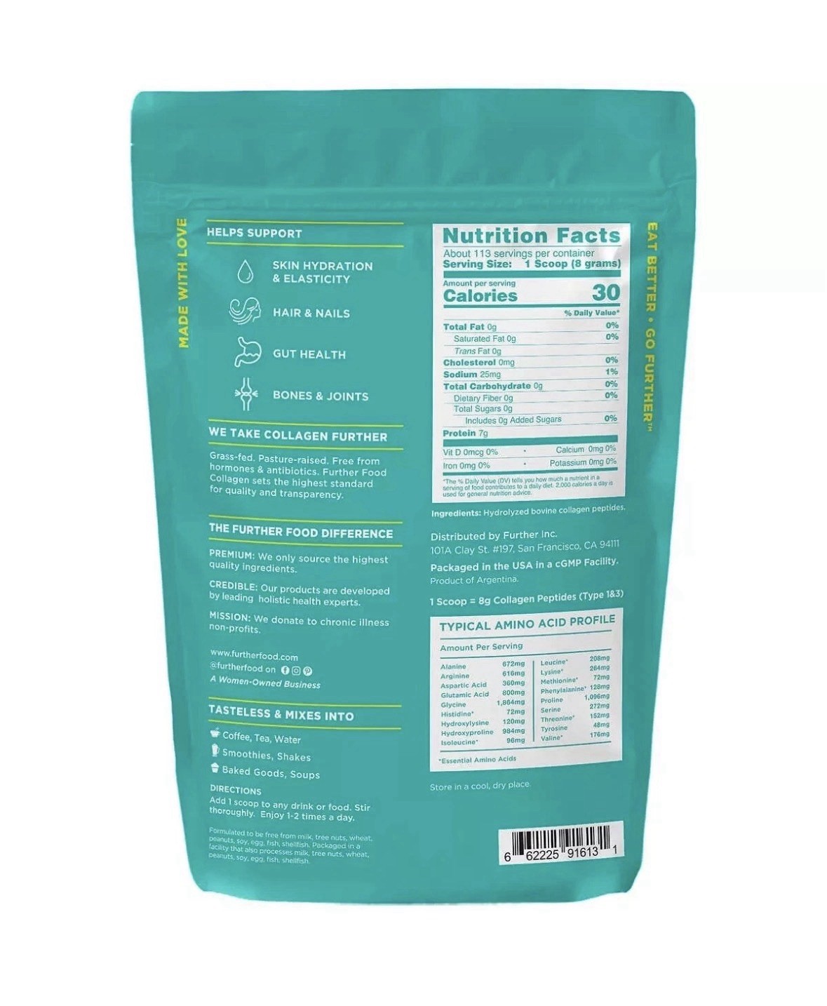 Further Food Grass-Fed Collagen Peptides Powder, Unflavored 32.0 oz 113 Servings