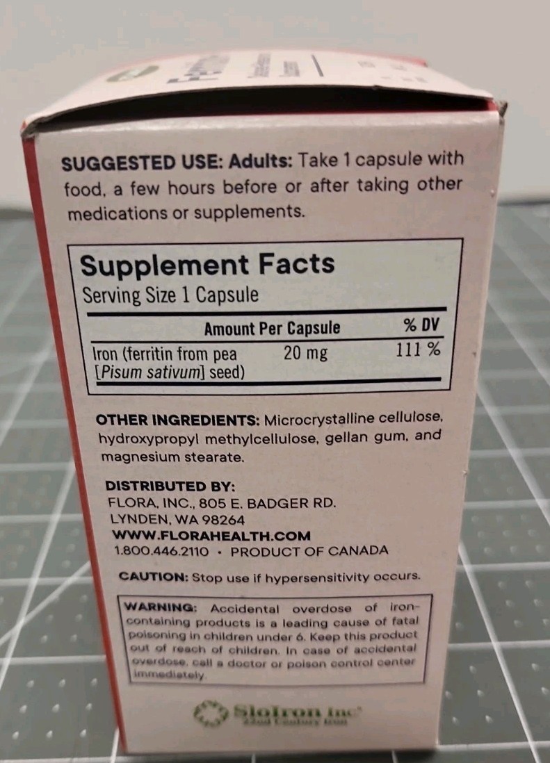 Flora Ferritin+ Delayed-Release Iron Supplement 30 Vegan Capsules Non-GMO