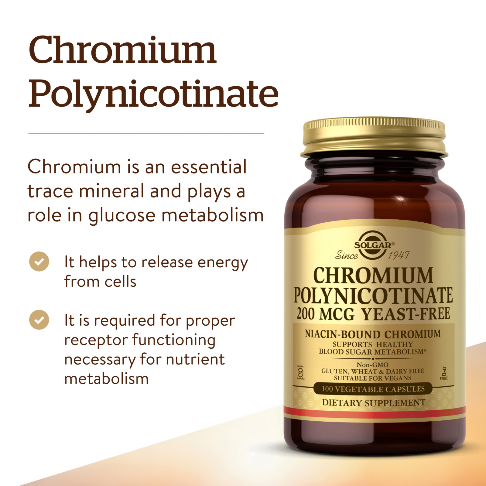 Solgar Chromium Polynicotinate 200mcg 100 Vcaps 3-Pack