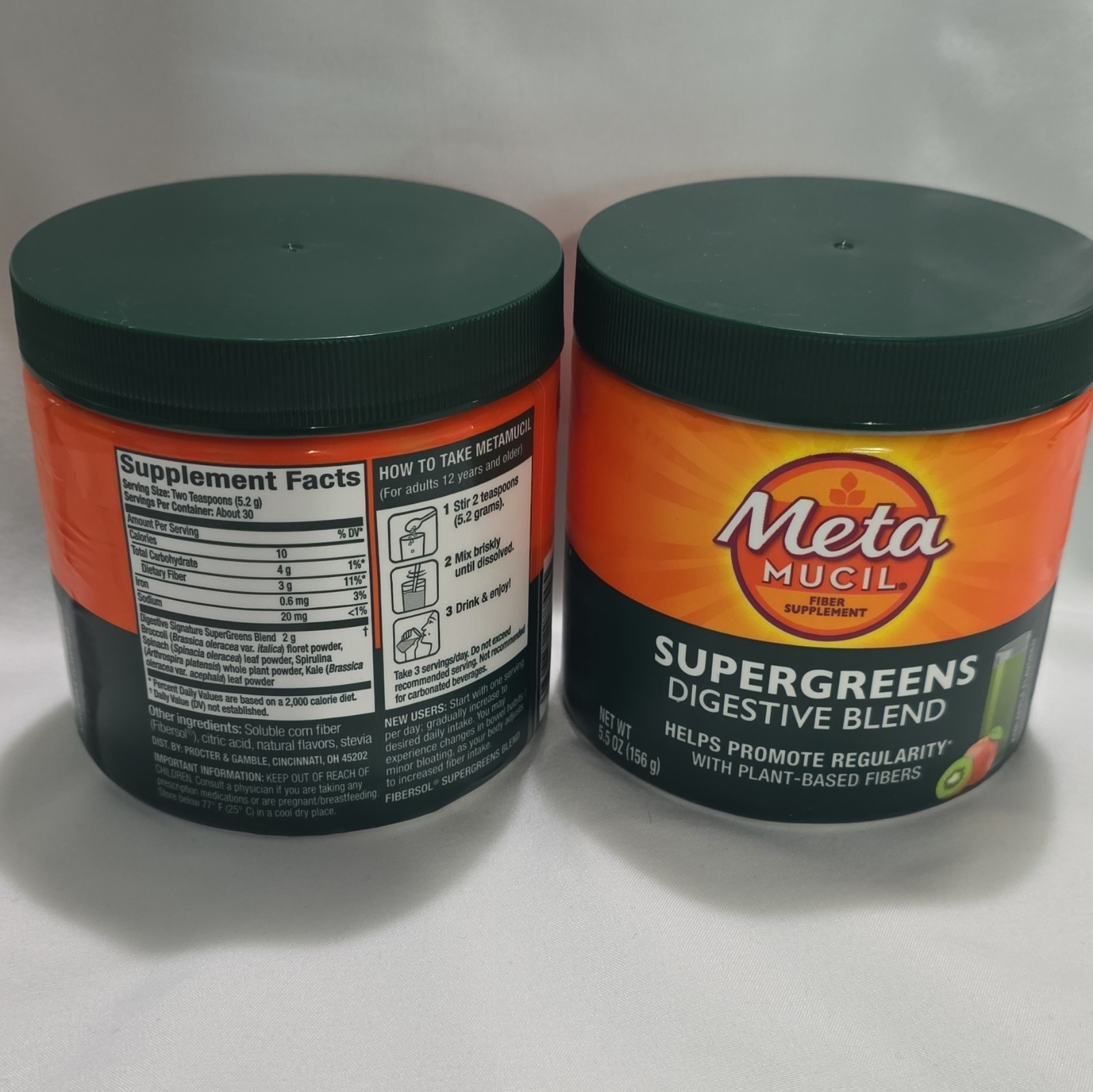 (2) Metamucil SuperGreens Digestive Blend Powder – Kiwi Apple Flavor