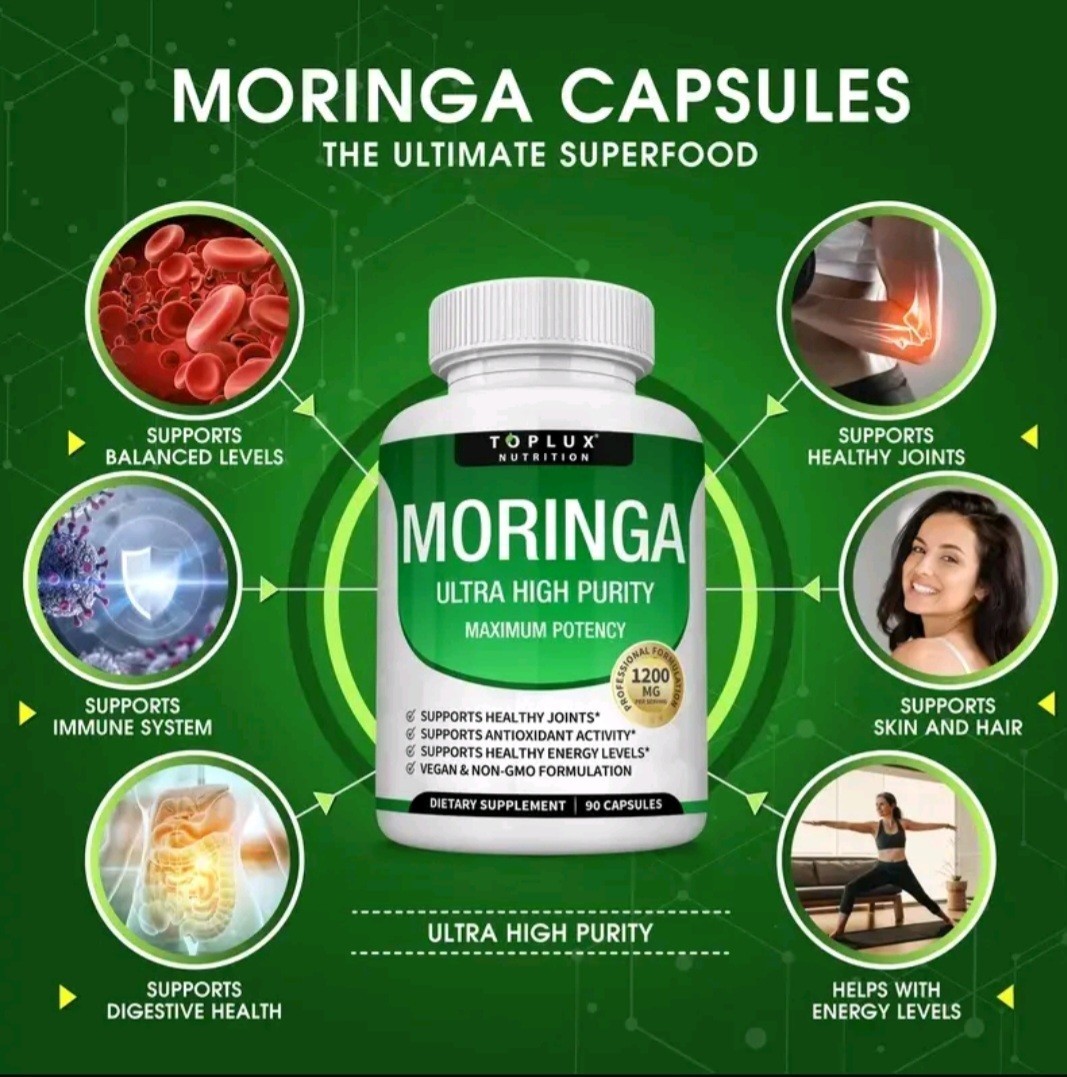 Toplux Nutrition Moringa 1200mg 90 Capsules Vegan Non-GMO Gluten-Free