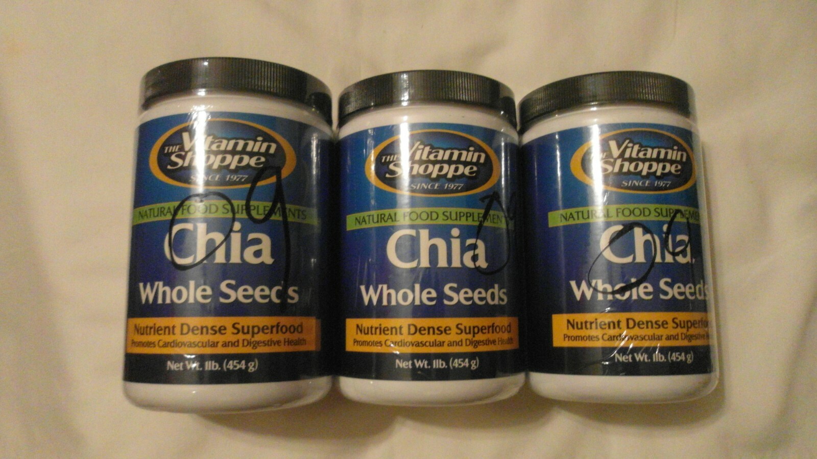 (3) The Vitamin Shoppe Chia Whole Seeds 1 lb Each Nutrient Dense Superfood