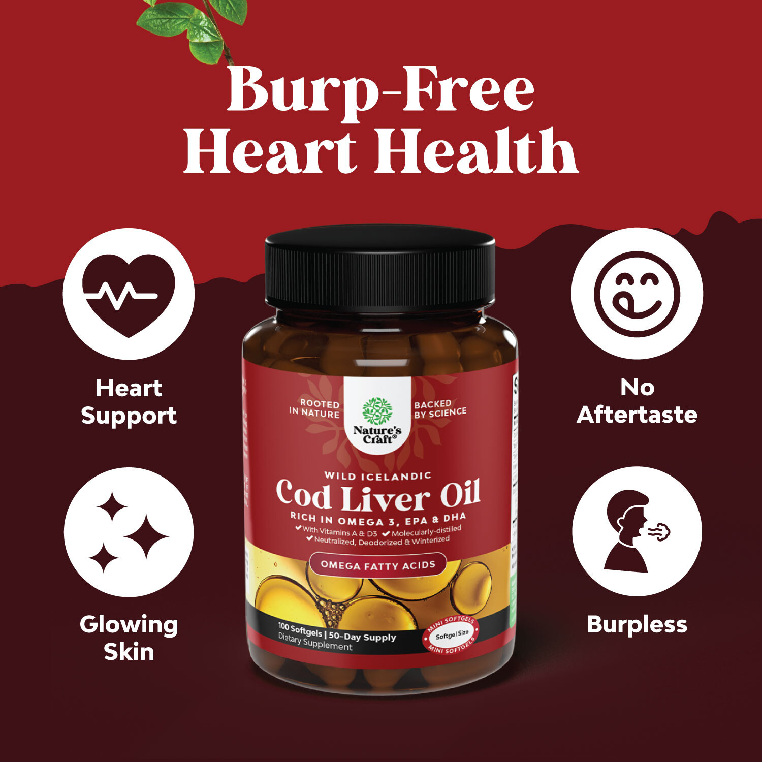 Icelandic Cod Liver Oil Softgels – Wild Caught EPA DHA Omega 3 Fish Oil 1000mg