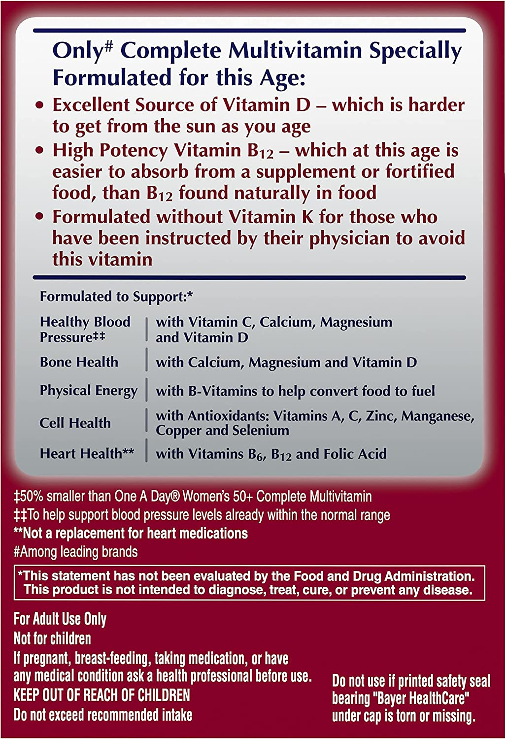 One A Day Proactive 65 Plus Multivitamins Supplement 150 Tablets Men Women 65+