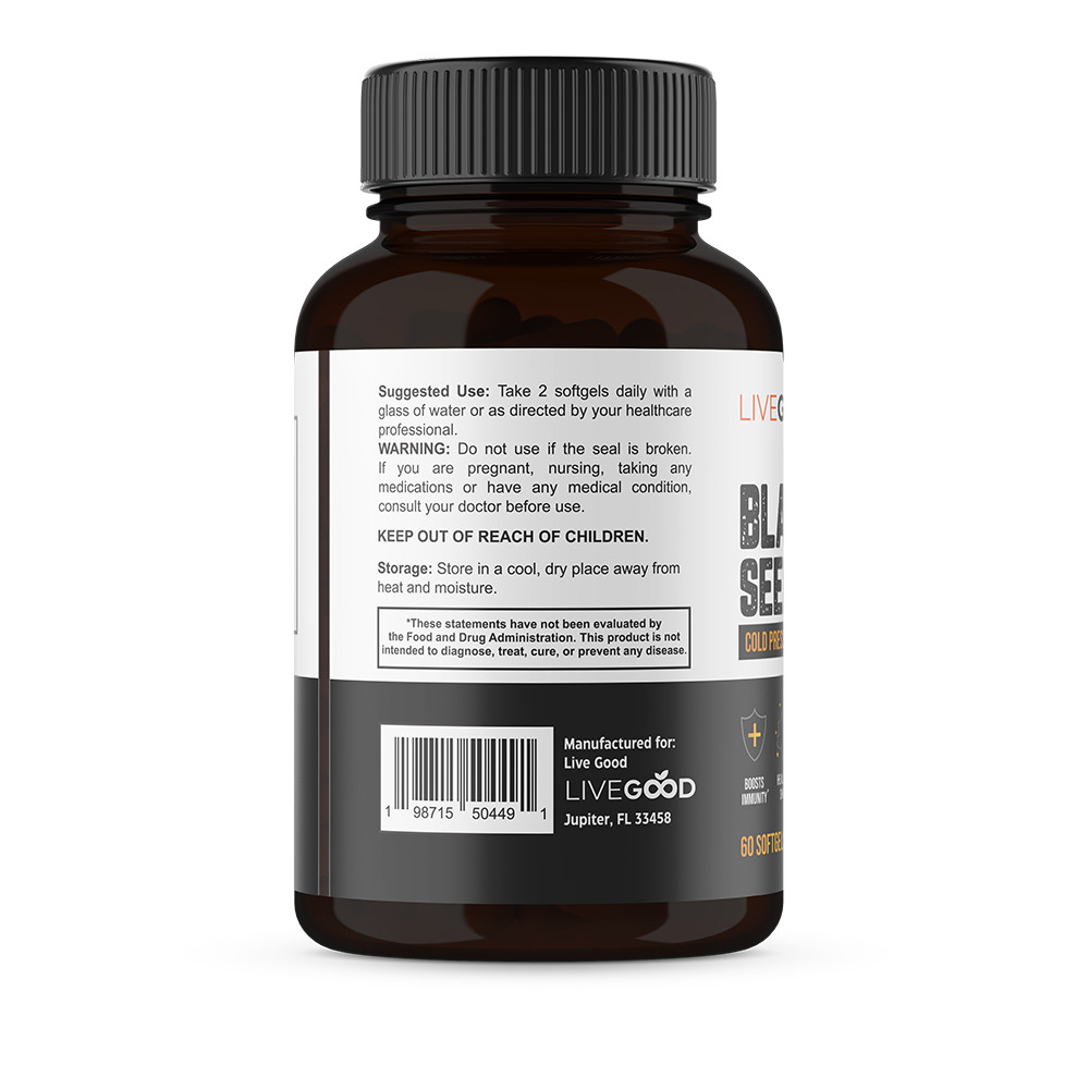 Black Seed Oil Softgels 1000mg 5% Thymoquinone Cold Pressed Organic 60ct