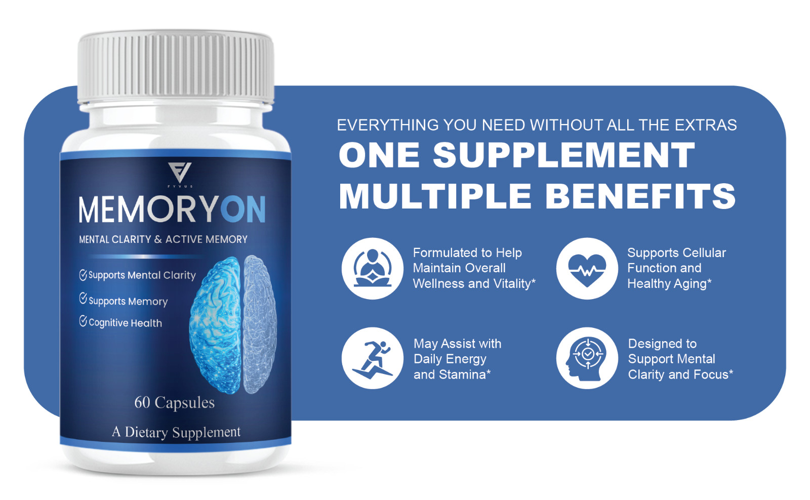(5 Pack) MemoryOn Brain Supplements, Memory On Premium Nootropic (300 Capsules)