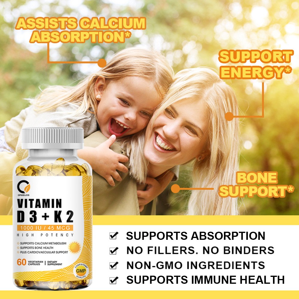 Multivitamin D3+K2 Supplement Strengthen Bone Teeth Muscle&Support Immune 120Cap