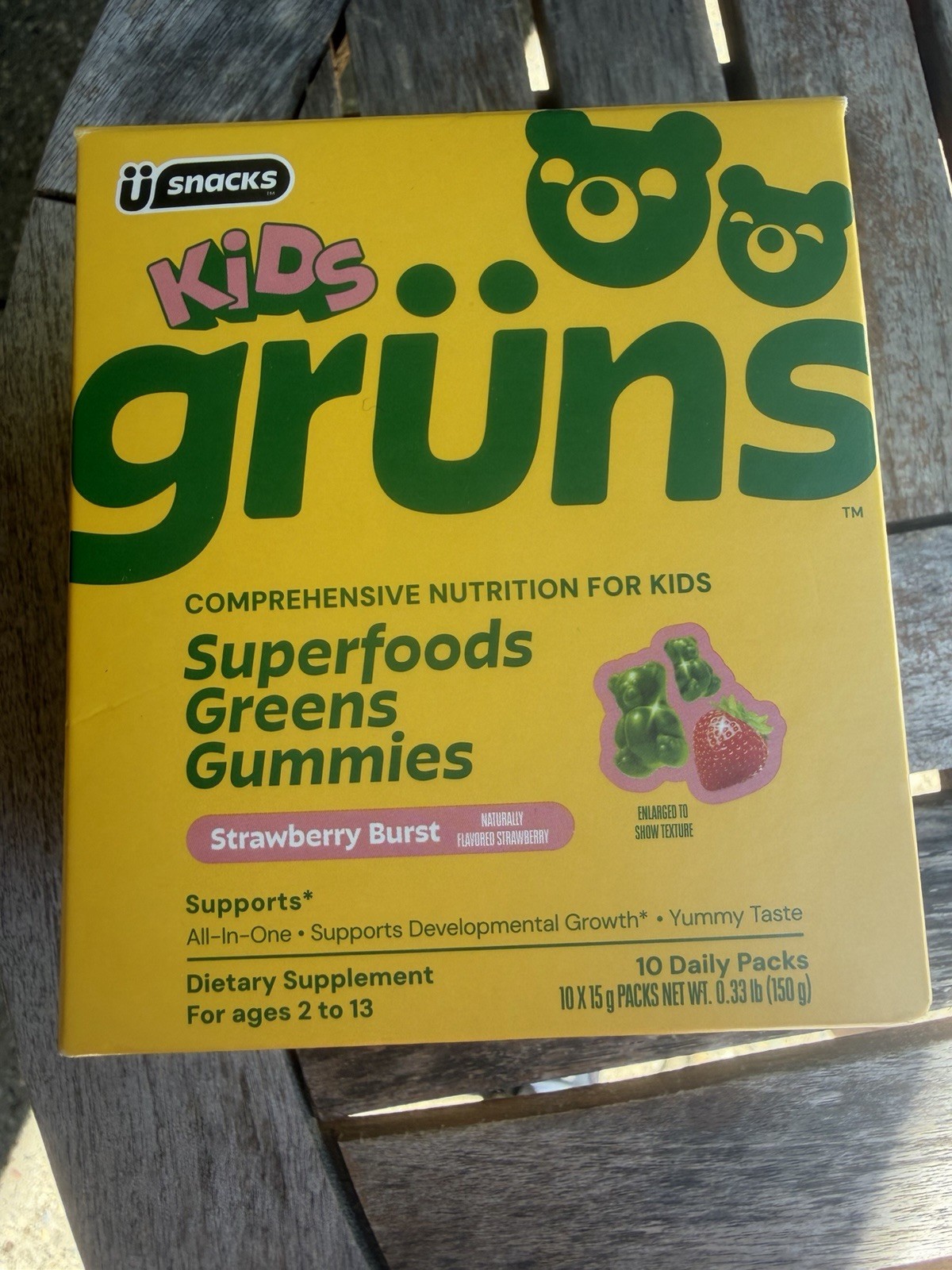 grüns Kids Superfoods Greens Gummies Strawberry Vegan Gluten-Free 10 Packs