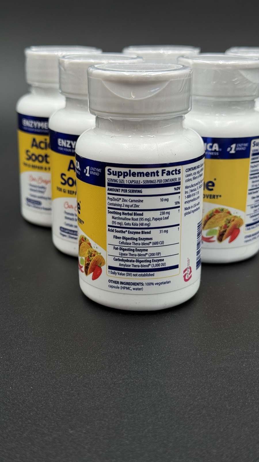 (6) Enzymedica – Acid Soothe Digestive Happiness 30 Capsules – EXP 05/2026 New
