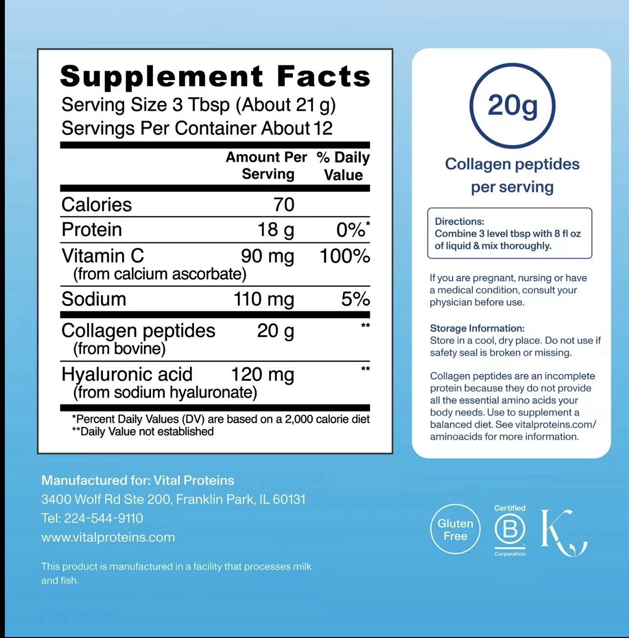 Vital Proteins Collagen Peptides Advanced Unflavored HA + Vitamin C 9.33 oz