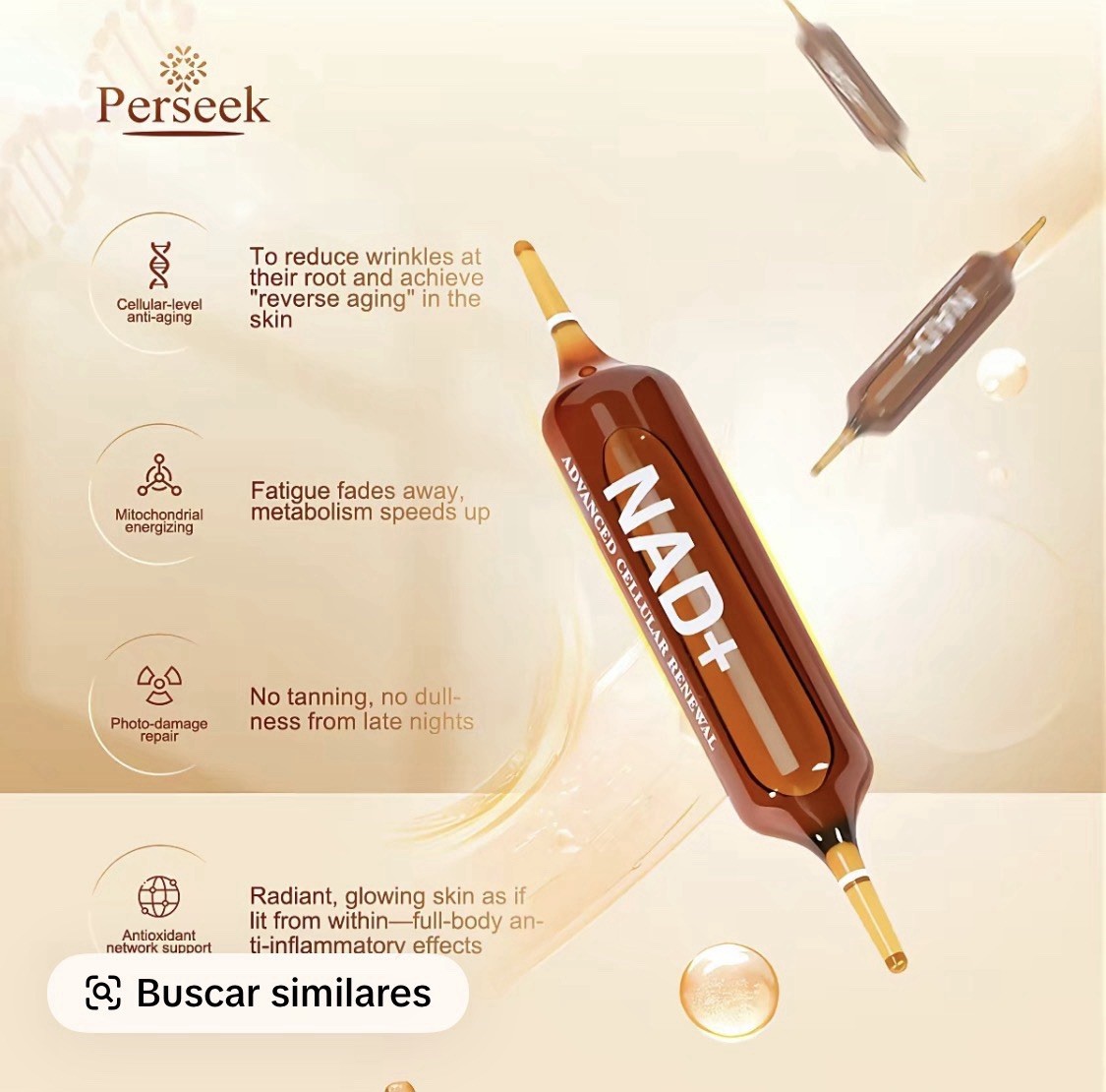 Perseek NAD+ Advanced Liquid Vials 10 Count Anti-Aging Antioxidant Support