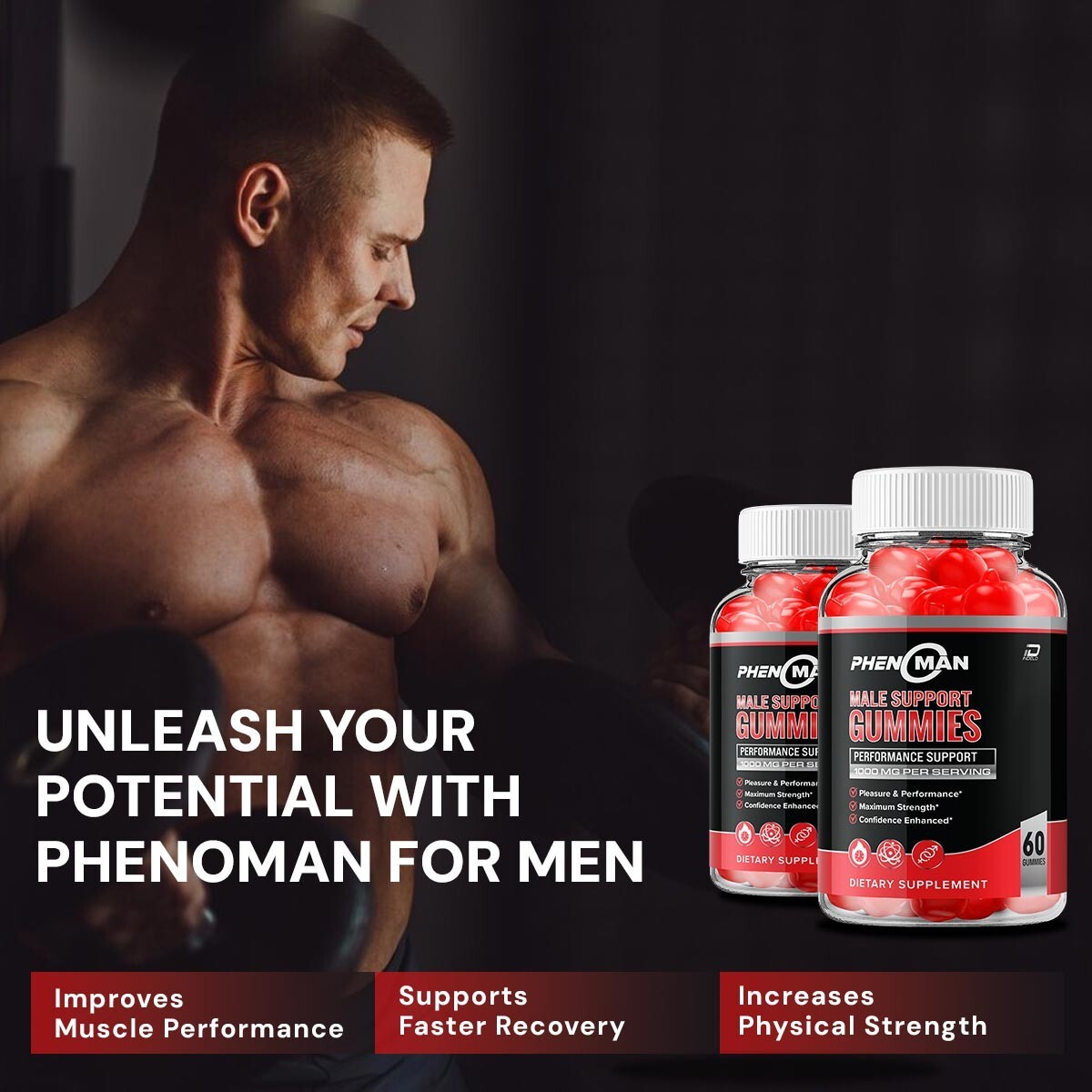 (3 Pack) Phenoman for Men Gummies – Pheno man Support Muscle Growth…