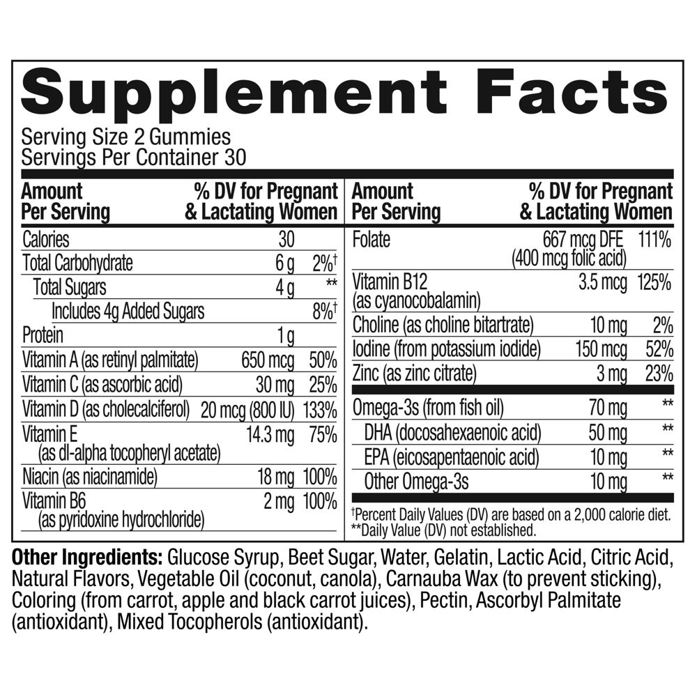 OLLY Prenatal Multivitamin Gummy, for Women, Folic Acid, Vitamin D, Omega 3 DHA,