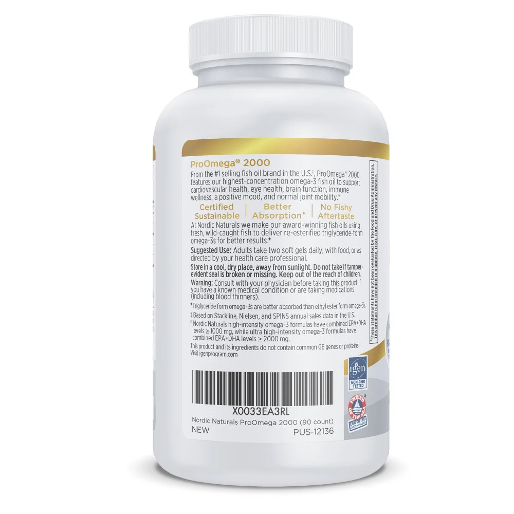 Nordic Naturals ProOmega 2000 – Extra Omegas for Heart and Brain Health, 90 Ct.