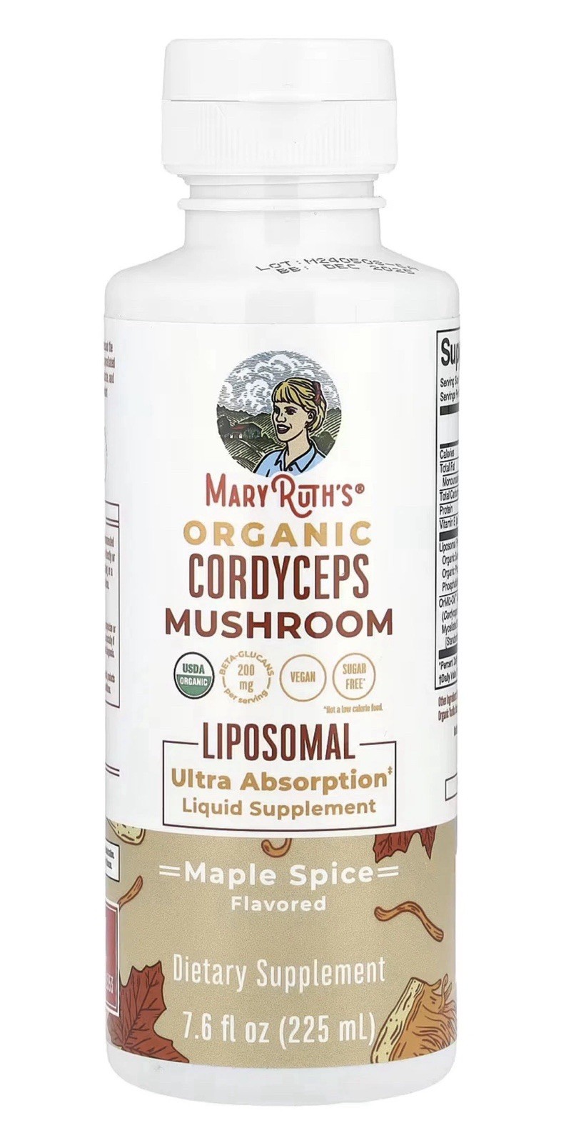 MaryRuth’s Cordyceps Mushroom Liquid Maple Spice 7.6 fl oz Vegan Organic Non-GMO
