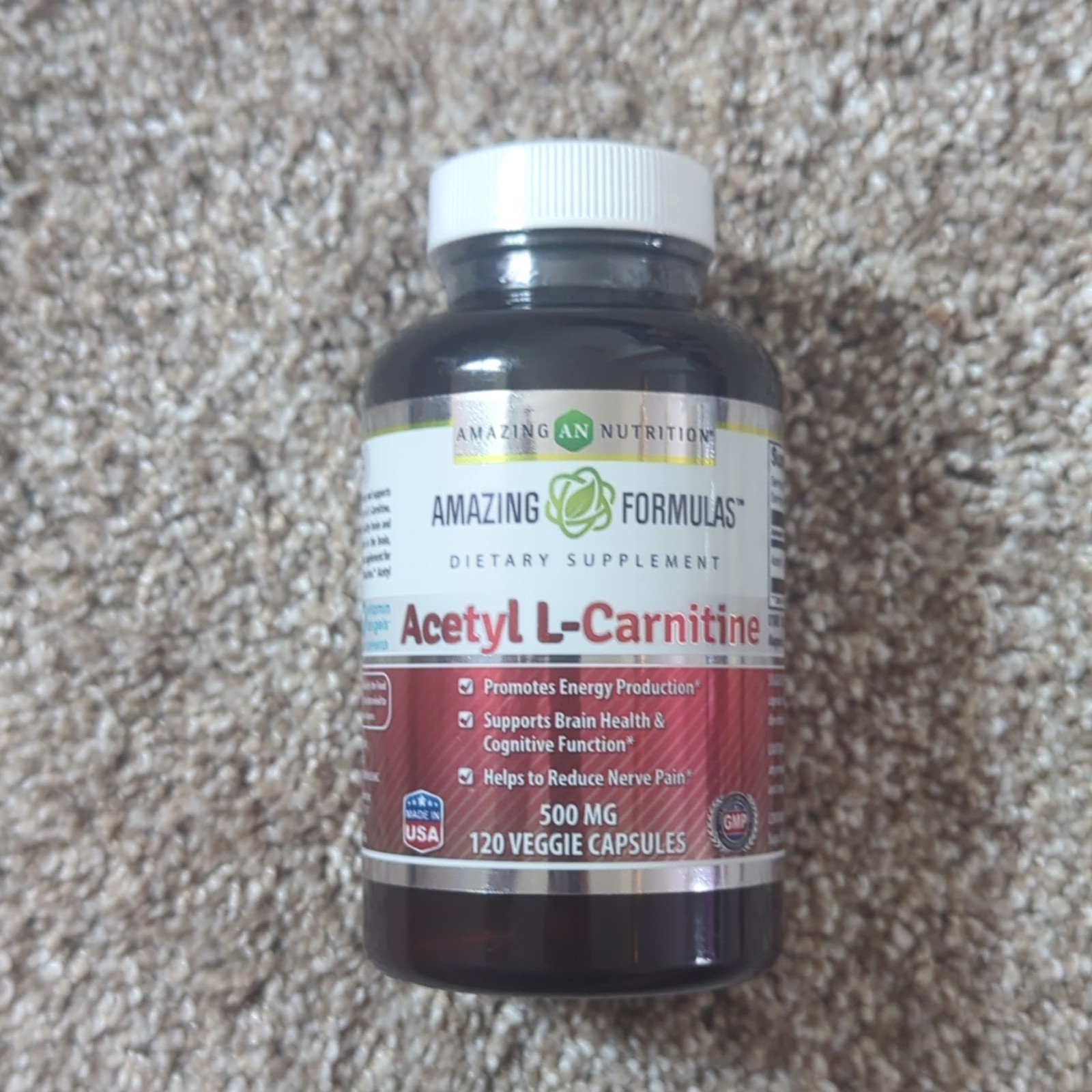 Amazing Formulas Acetyl L-Carnitine 500mg Energy & Brain Support 120 Veg Caps