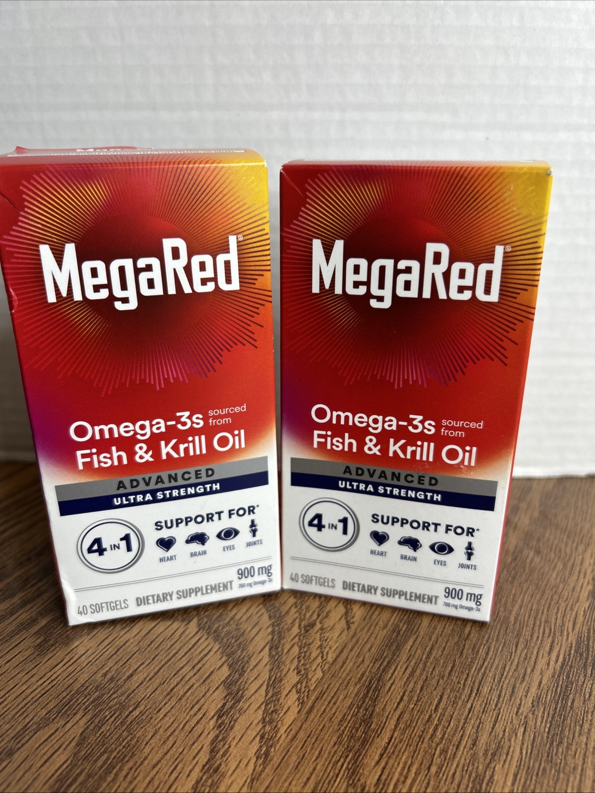 2x MegaRed Omega-3s Fish & Krill Oil, Ultra Strength 900mg 40 SoftGels Exp 7/26