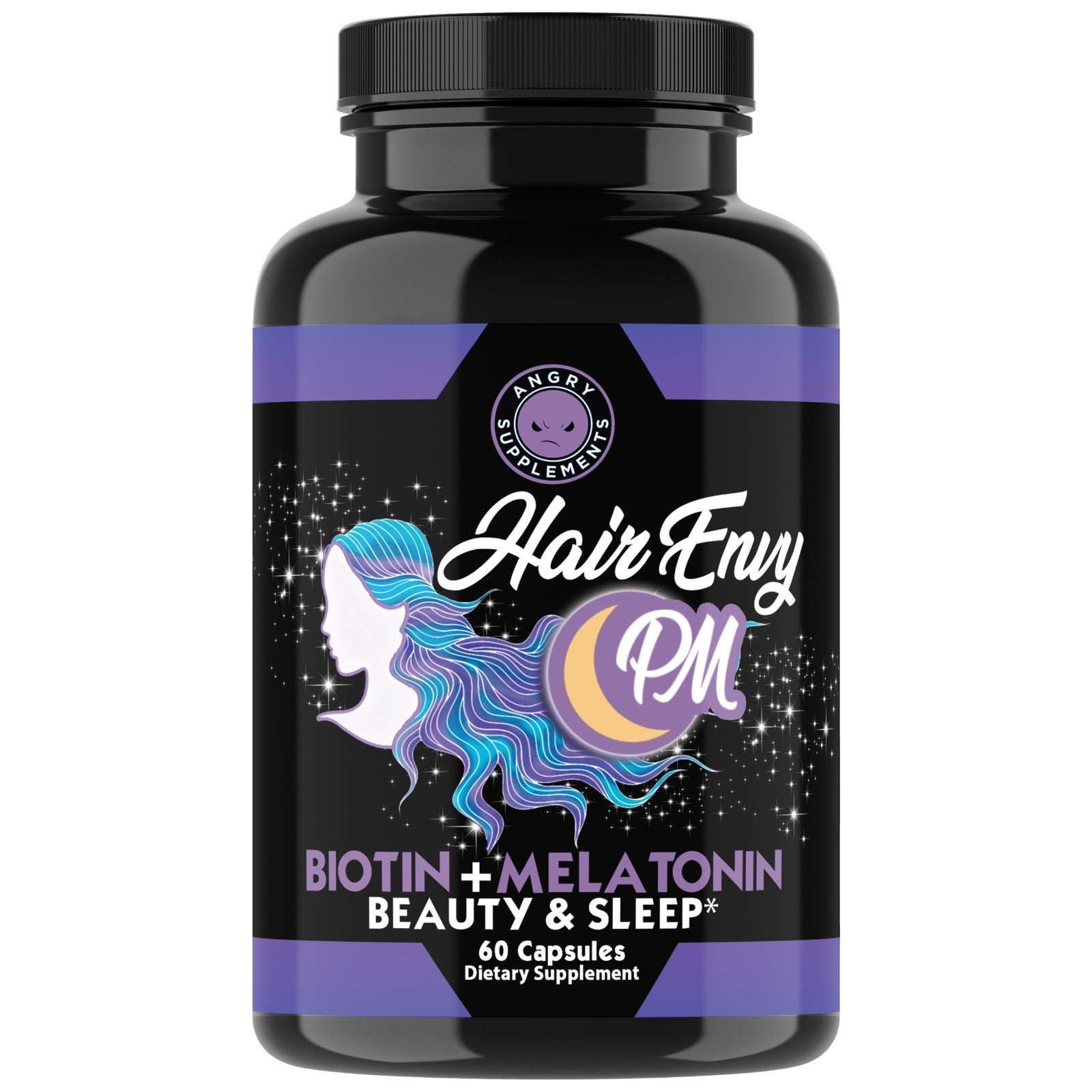 Angry Supplements Hair Envy PM Biotin Beauty + Sleep Aid Pills Night 60 Capsules