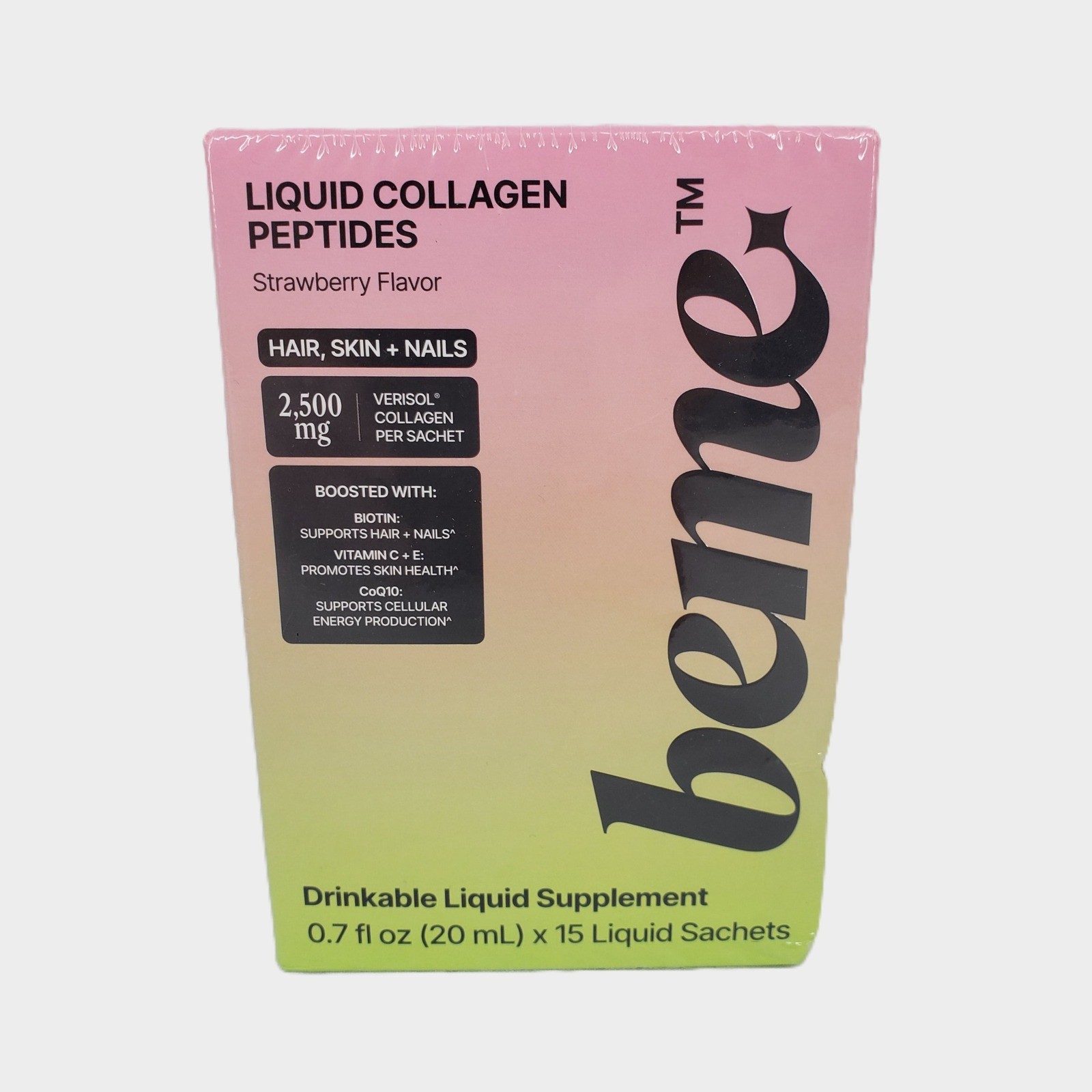 BeMe Liquid Collagen Peptide Strawberry 15 Sachets Hair Skin Nails 2500mg Biotin