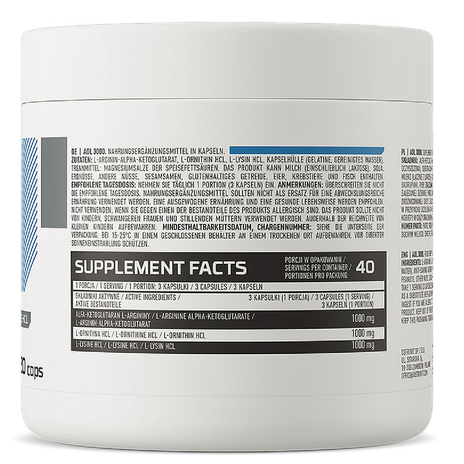 AOL 3000 – 120 Capsules – 1000 mg AAKG – Increases muscle mass, regeneration