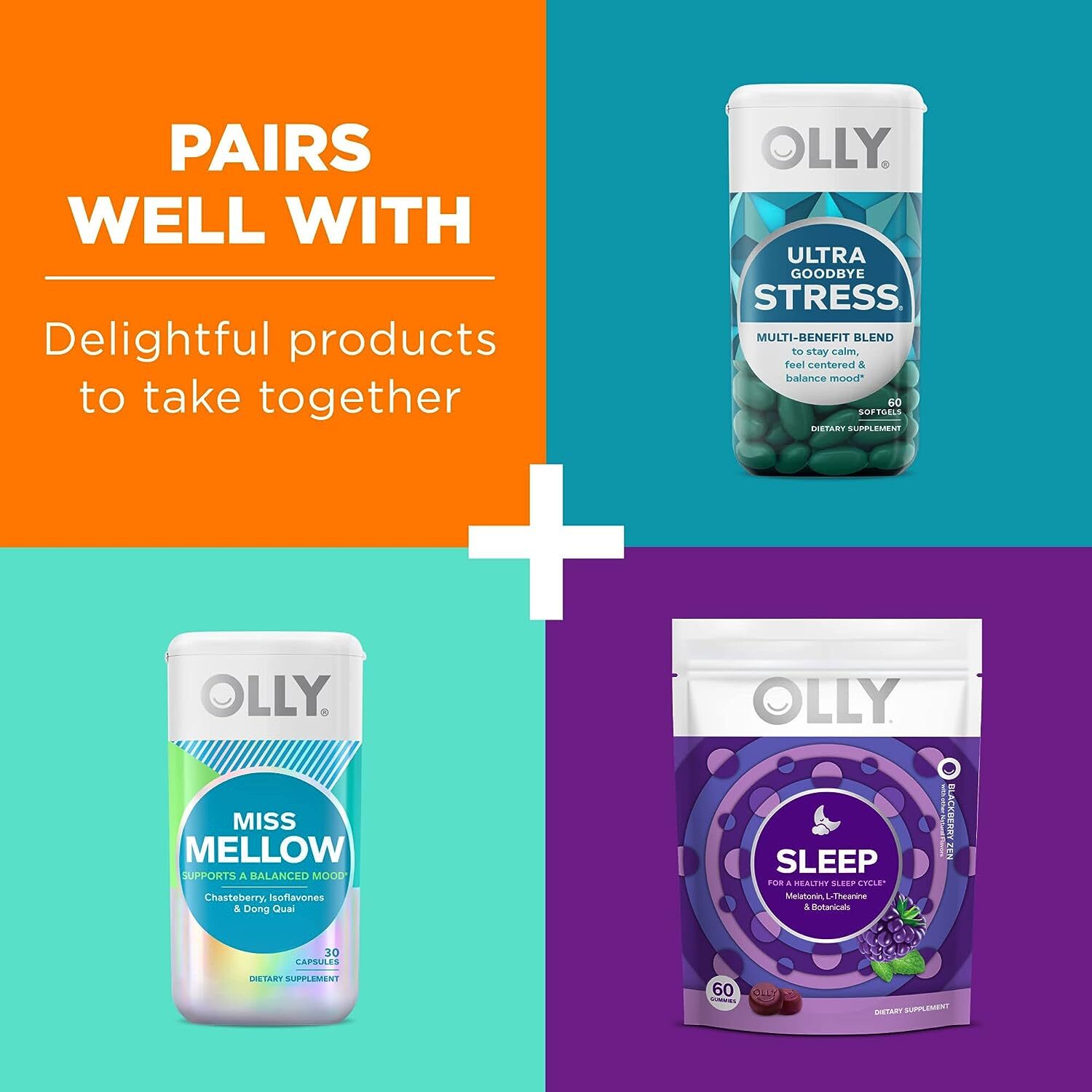 OLLY Hello Happy Gummy Worms, Mood Balance Support, Vitamin D, Saffron 90 Count