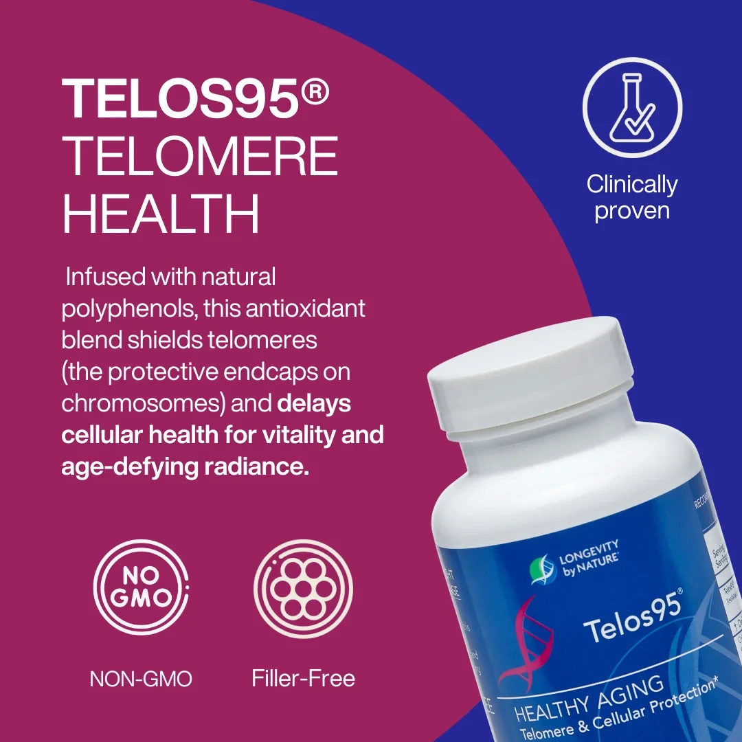 Longevity Telos95 Telomere Supplements – Healthy Aging Cellular Support 30 Caps