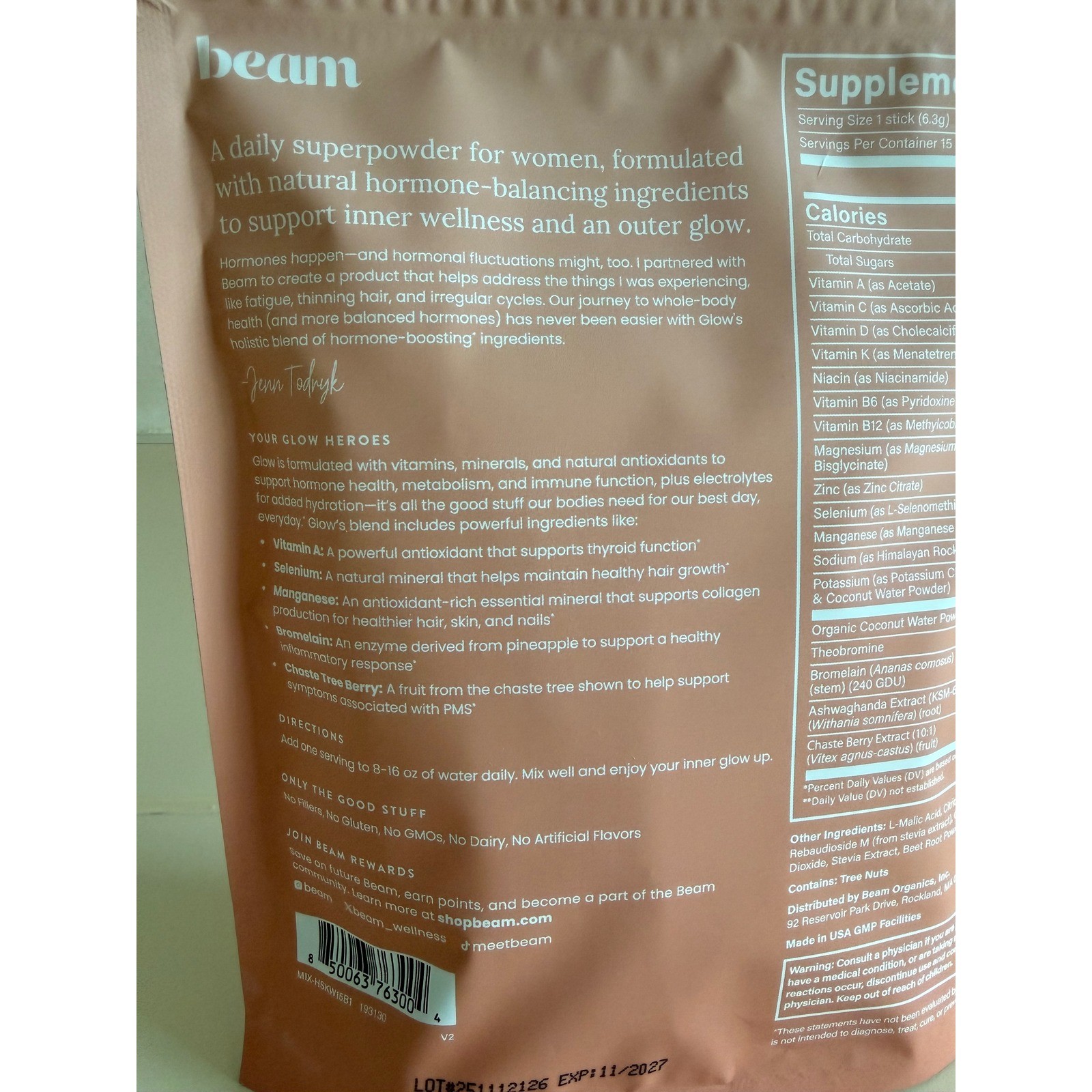 Beam Glow Womens Superpowder 15 Single-Serve Sticks Strawberry Kiwi