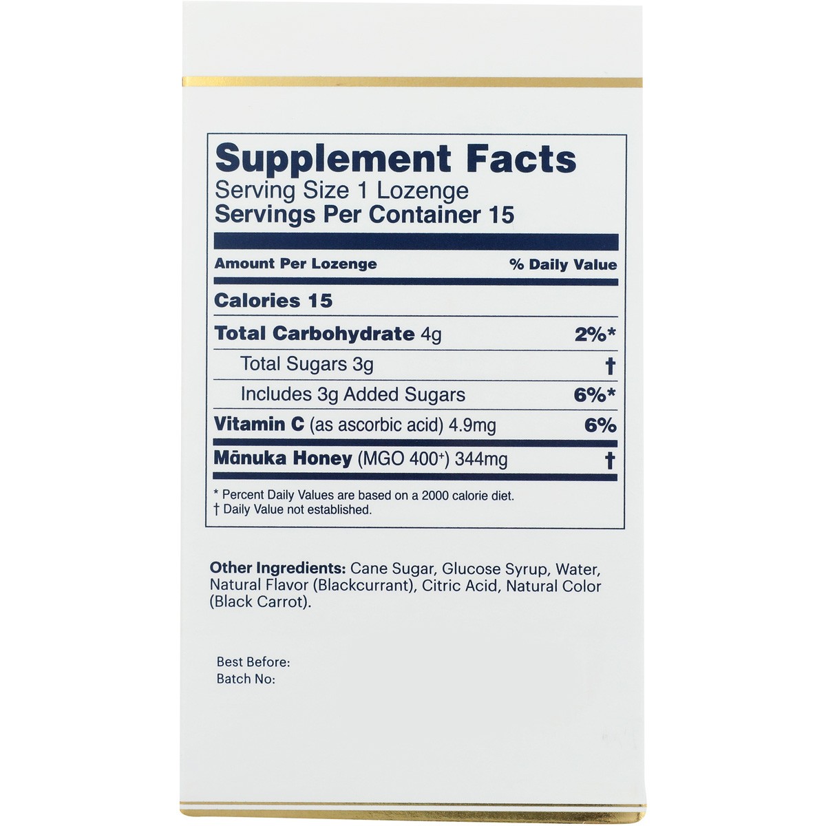 Manuka Health Honey Lozenges Blackcurrant 15 Count Ct 3 Pack