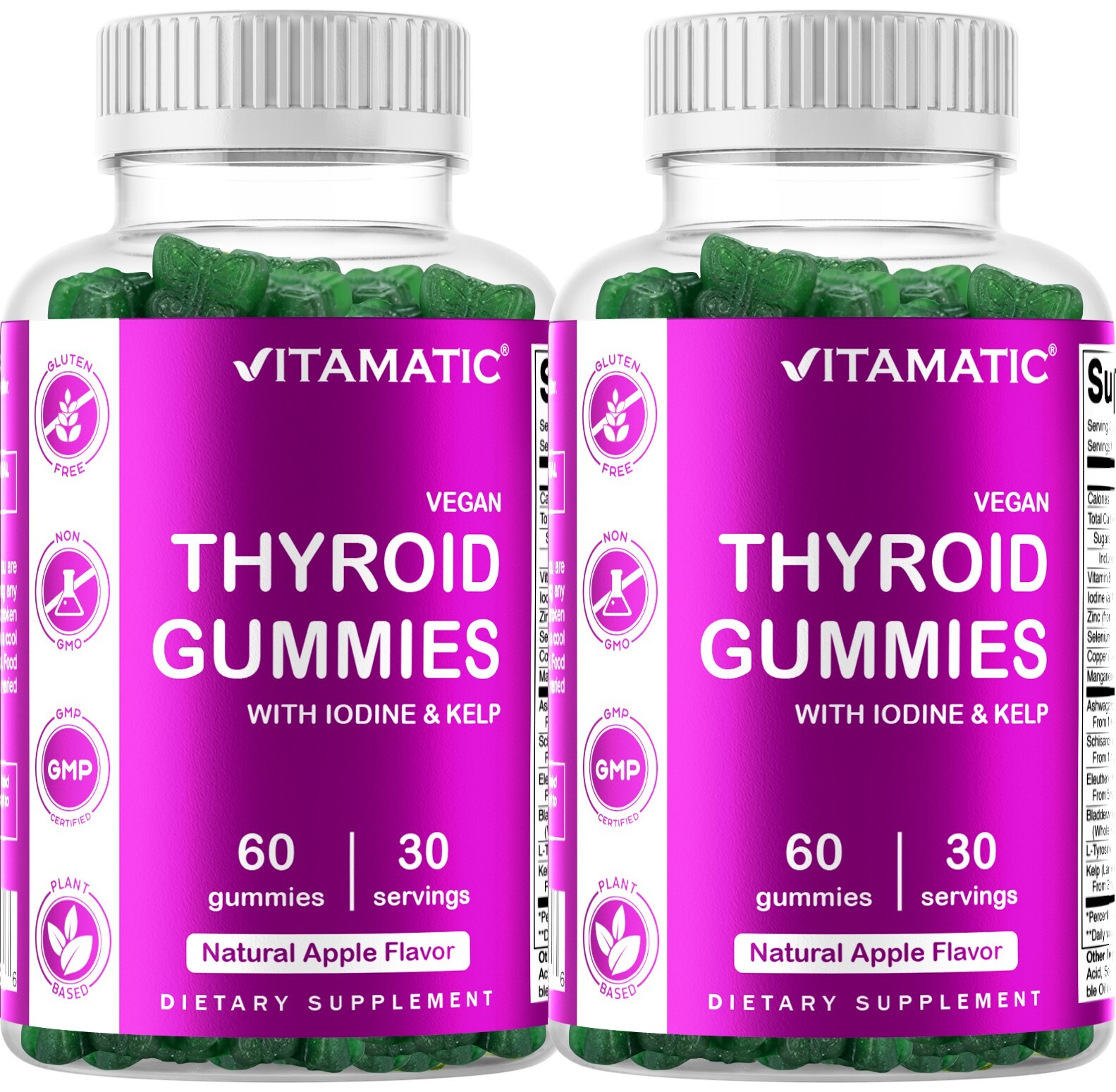 2 Pack Vitamatic Vegan Thyroid Support Gummies with Iodine & Kelp – 60 Count