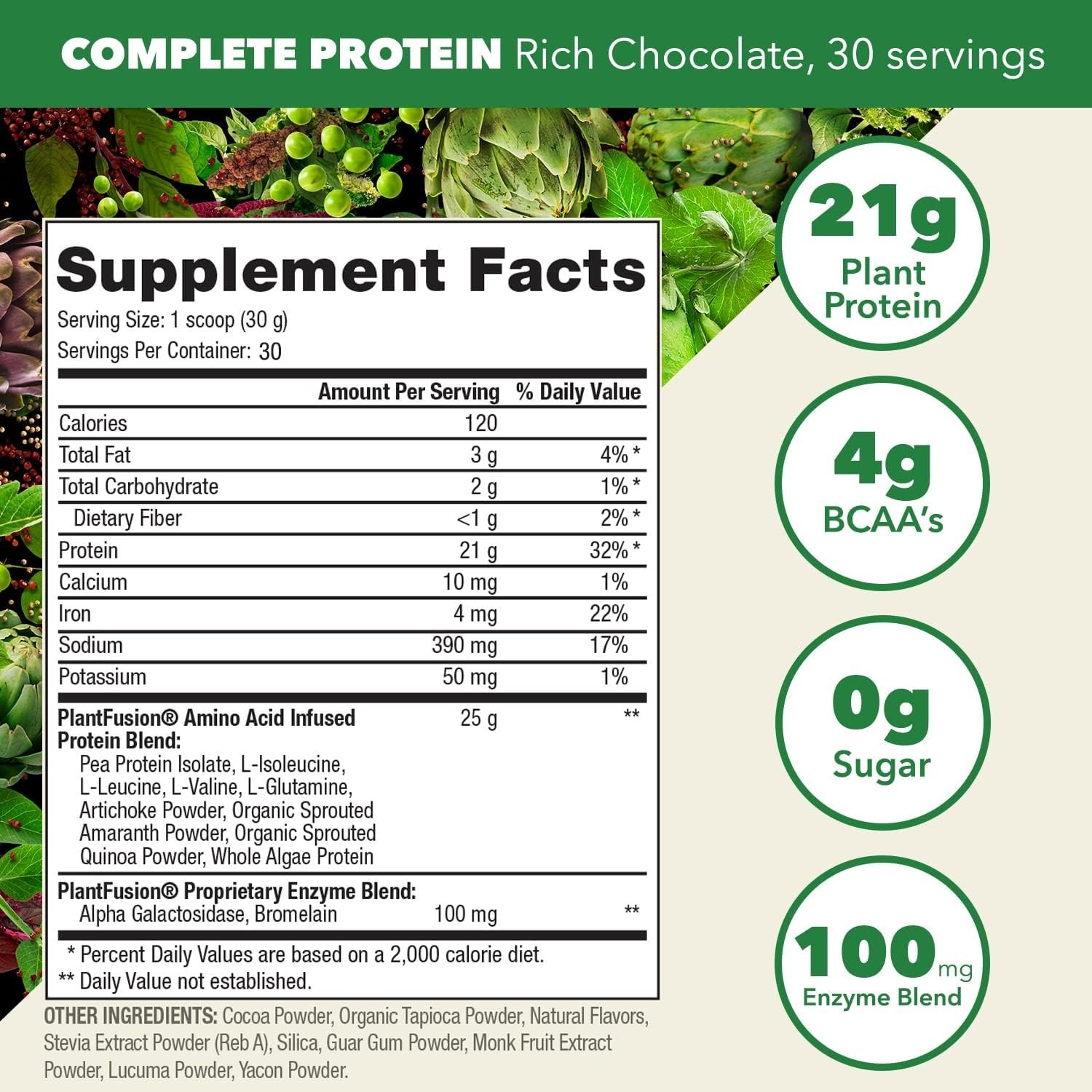 PlantFusion Complete Protein Powder – Rich Chocolate – 2 lb. – Exp 8/2028