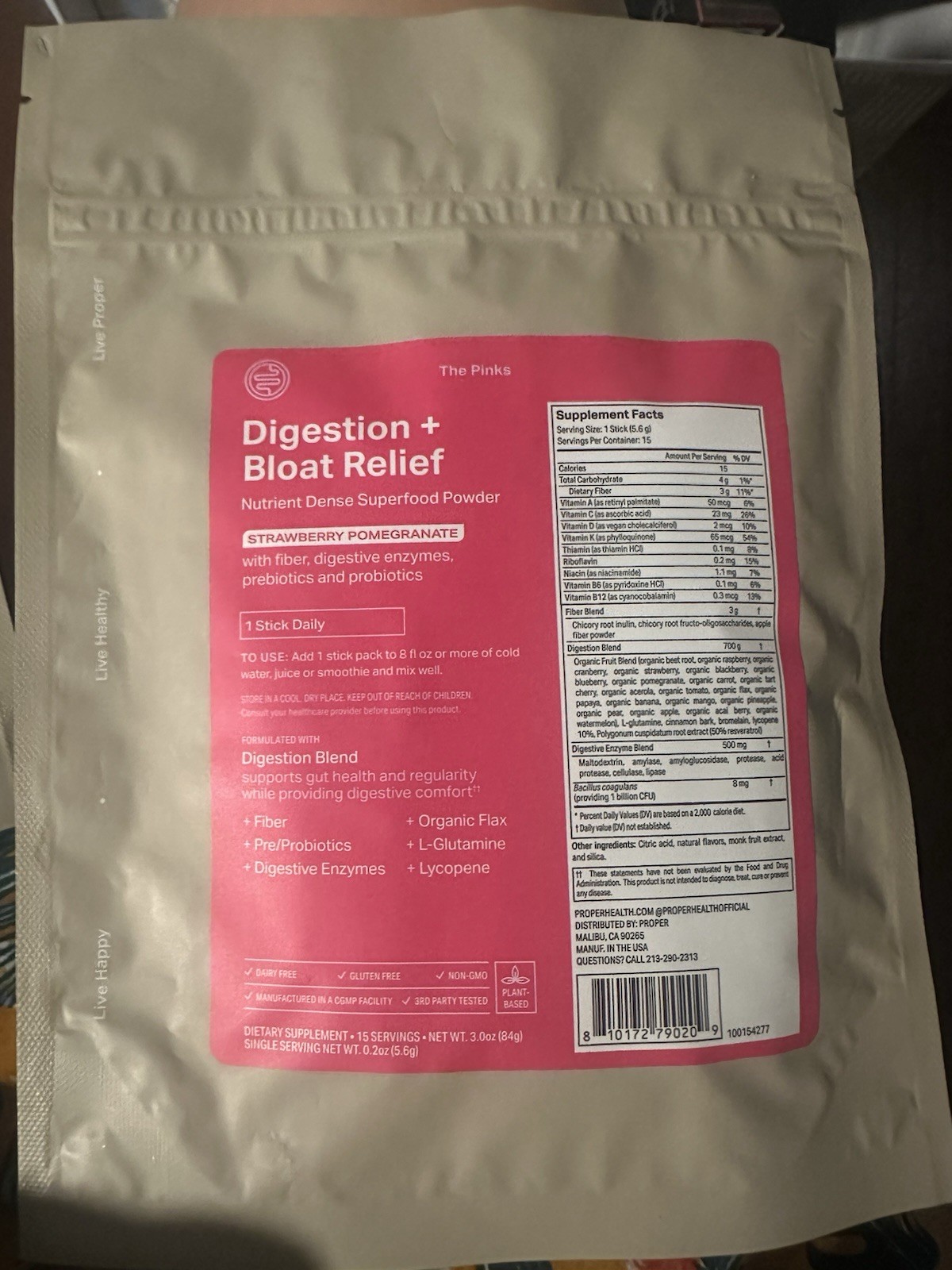Proper Superfood Powder Digestion + Bloat Relief Strawberry Pomegranate 3 oz