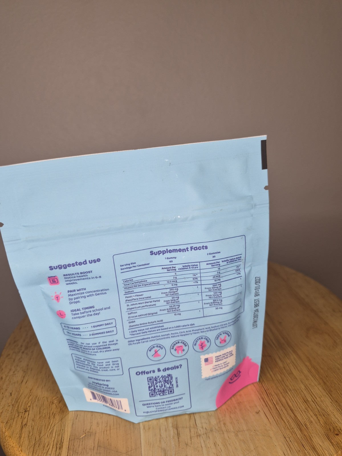 JoySpring Mood Munchies Saffron Gummies Natural Berry 60 Mood Focus Support