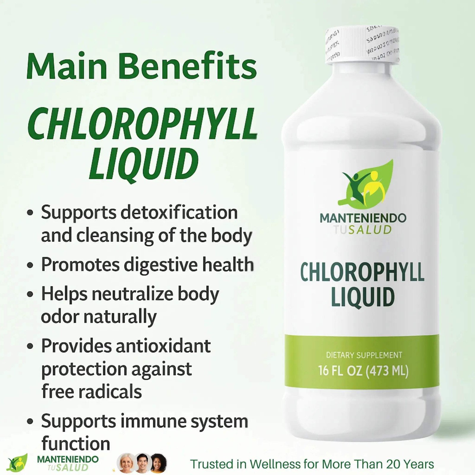 Manteniendo Tu Salud Chlorophyll Liquid, Internal Deodorizer, 16 Oz