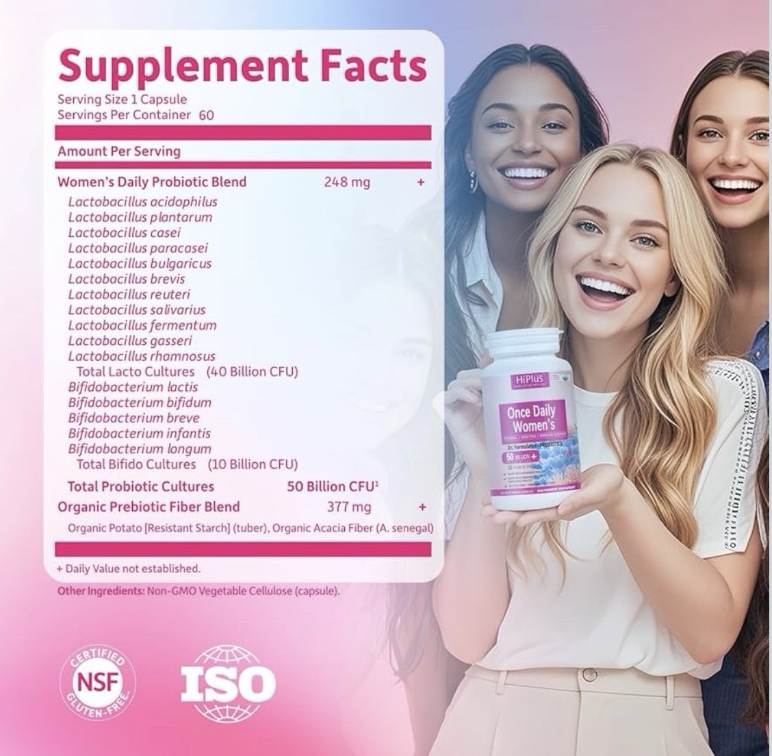 HiPlus Women’s Probiotic 50 Billion CFU 16 Strains Vegetarian Capsules 60 Count