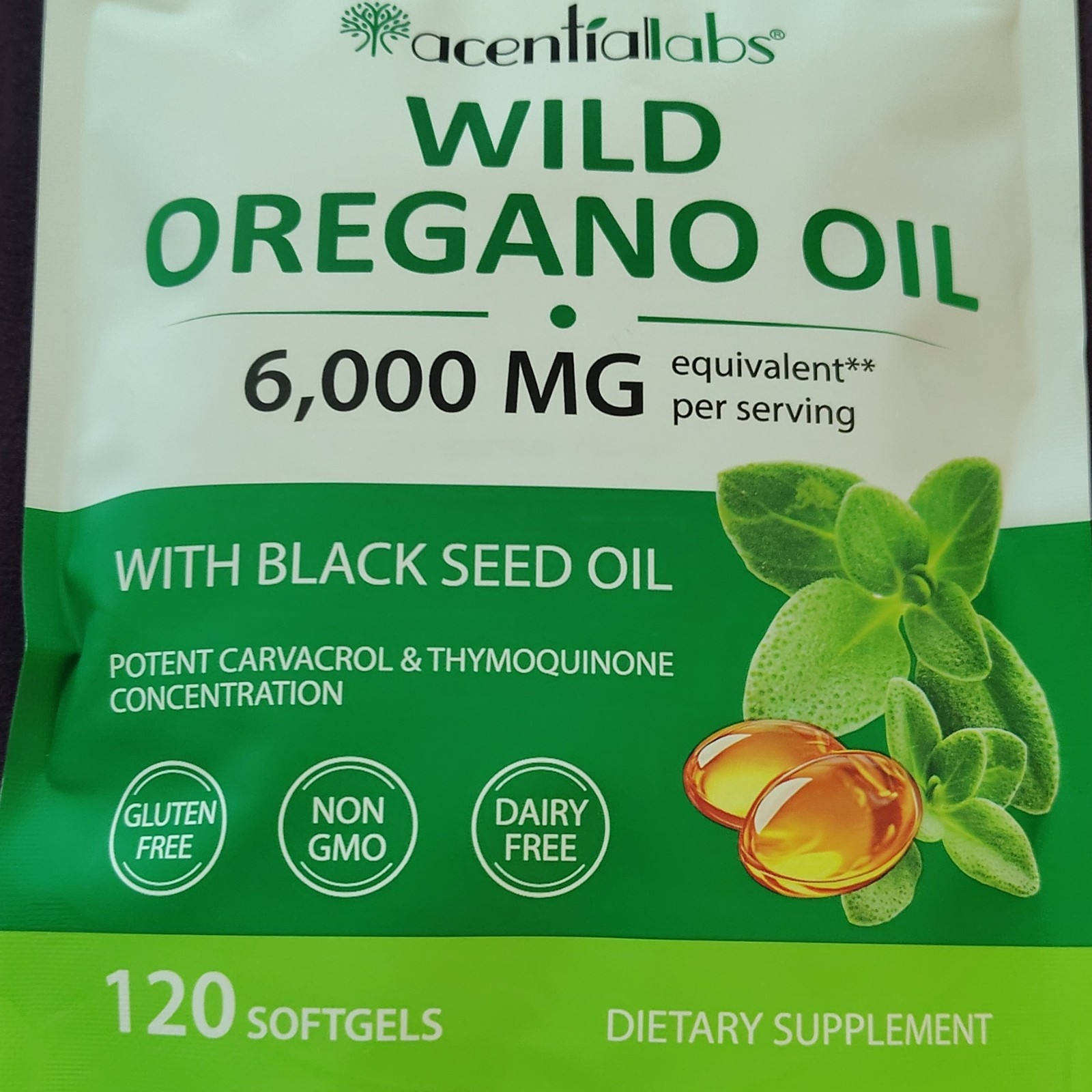 Acentialabs Wild Oregano Oil 6000mg + Black Seed Oil 120 Softgels Non-GMO