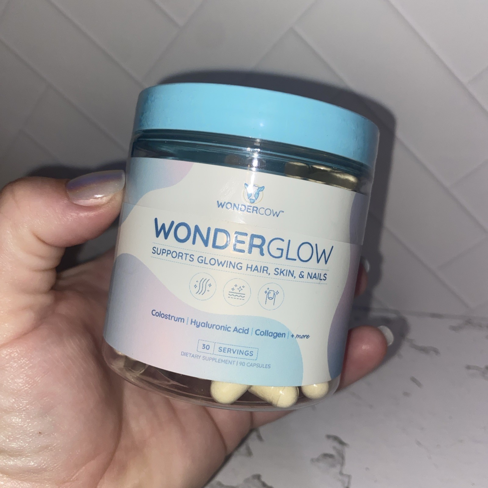 WonderCow WonderGlow Colostrum Collagen Hyaluronic Acid Skin Supplement 90ct