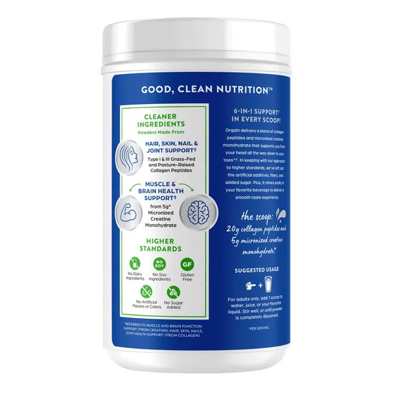 Orgain Collagen Creatine Powder Unflavored 1.95 lb Grass Fed Collagen Peptides