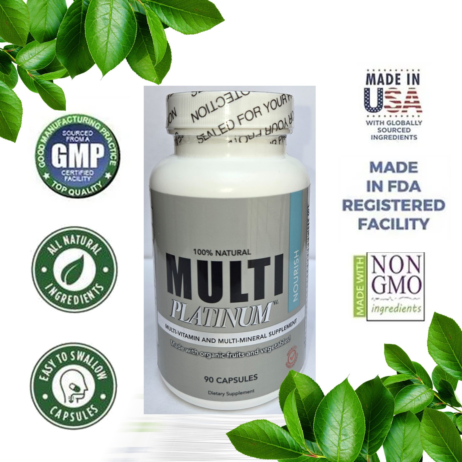 AntiAging Multi Vitamins 90 Capsules For 3 Month Supply Fruit & Veggie Blend