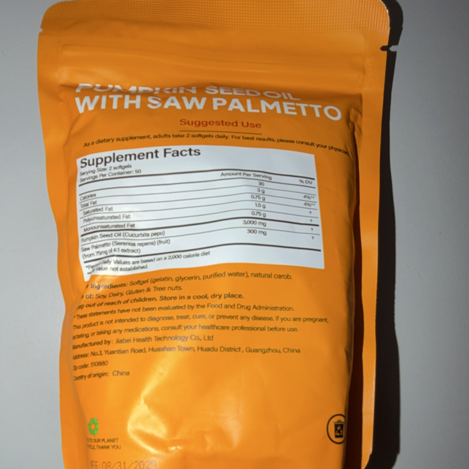 PYY Pumpkin Seed Oil Saw Palmetto Softgels 3,000mg 100ct GMO-Free Gluten-Free