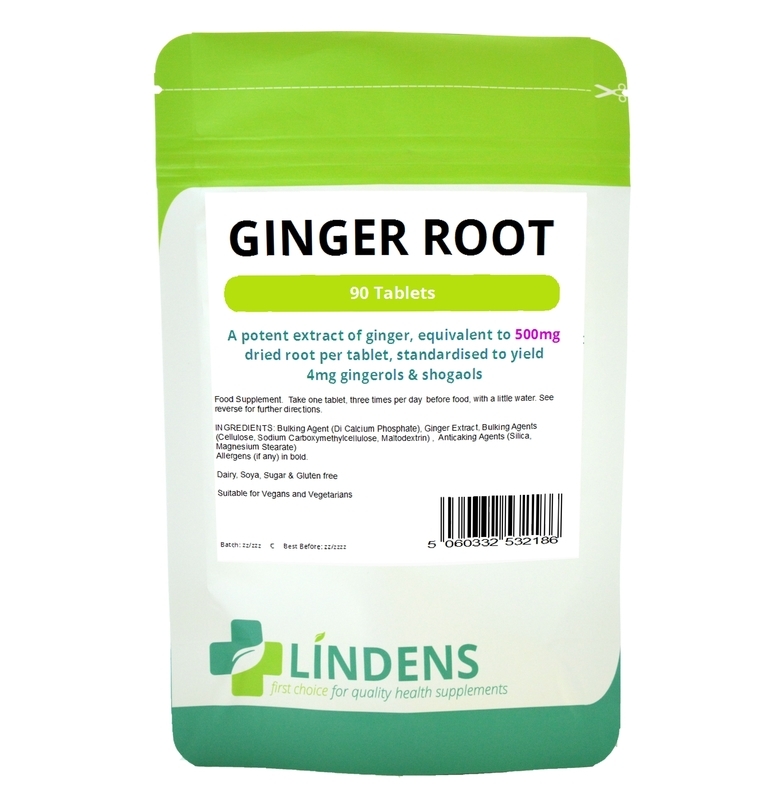 Lindens Ginger Root 90 Tablets 500mg Quality Natural Supplement 4mg Gingerols